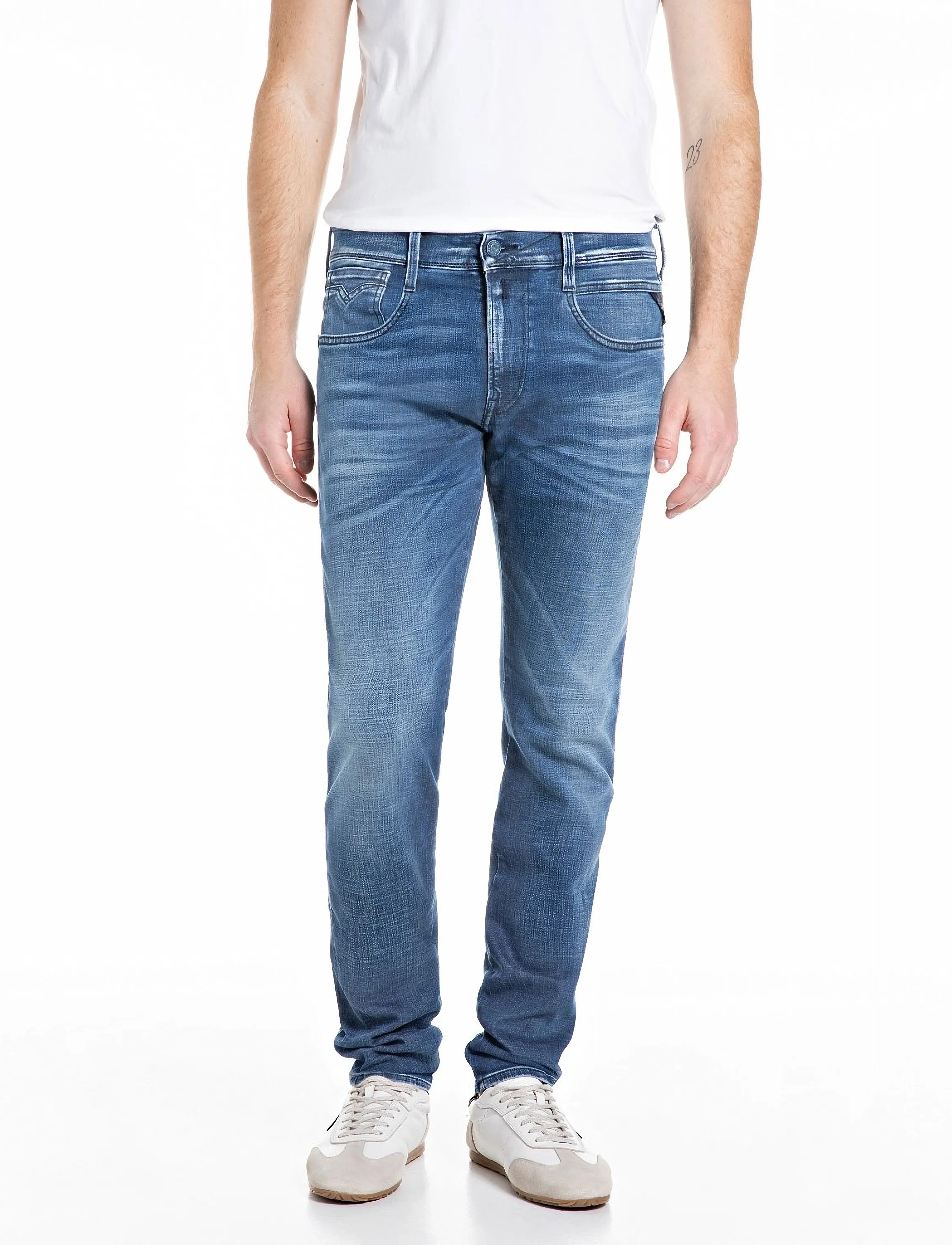 Replay ANBASS Trousers SLIM Hyperflex Matrix - Aptempti džinsai - MEDIUM BLUE / blue