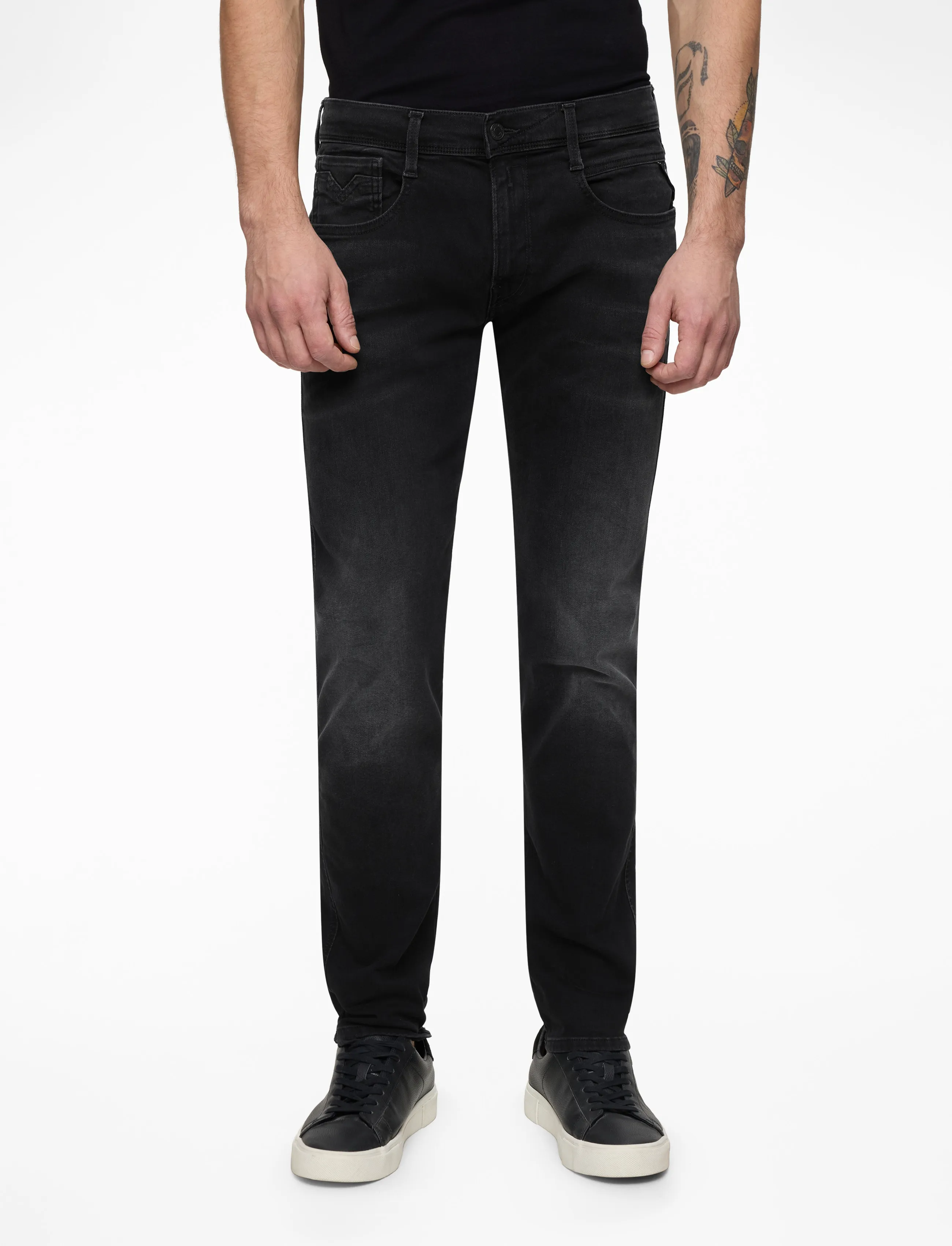 Replay ANBASS Trousers SLIM Hyperflex Dust - Teksad - BLACK / black