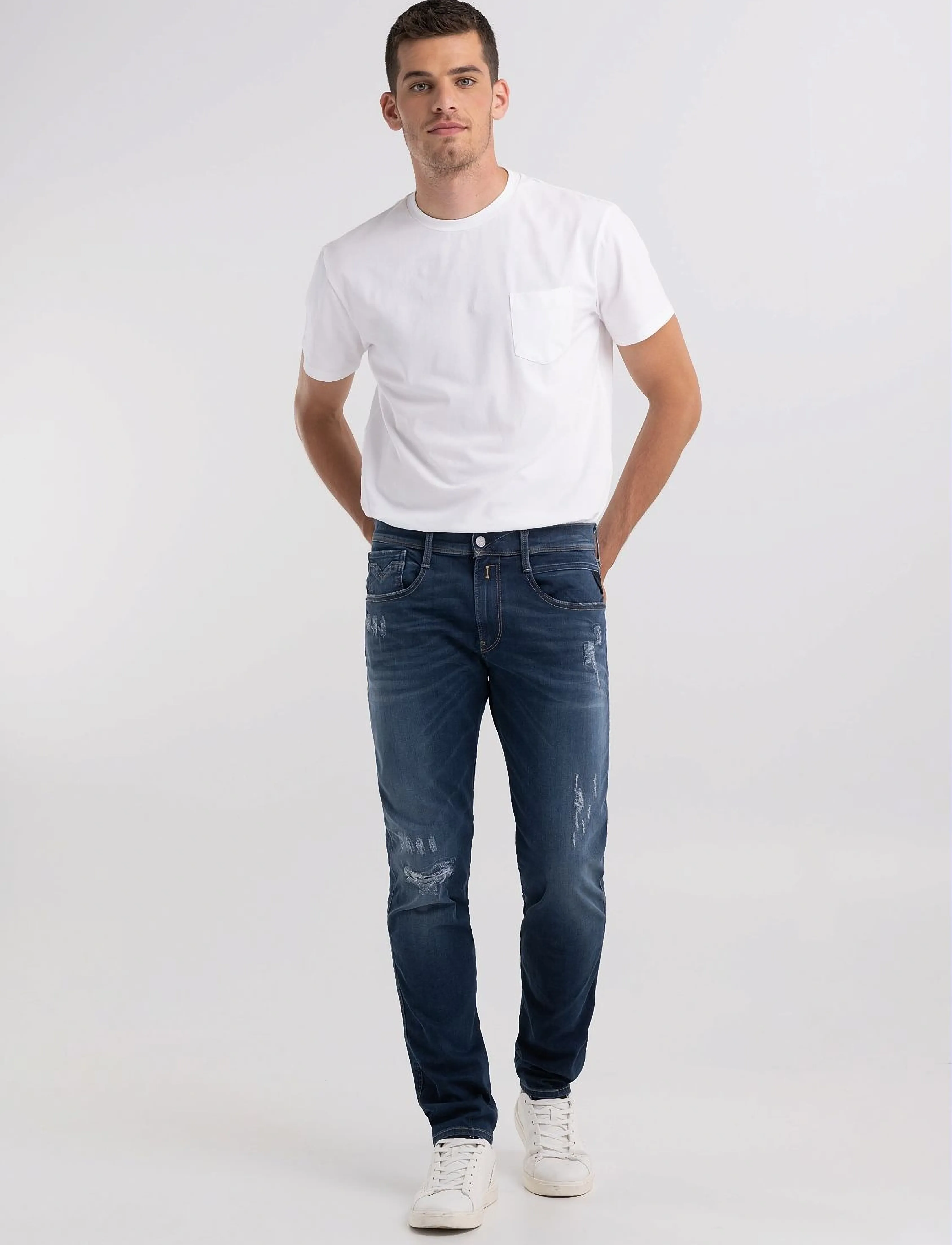 Replay - ANBASS Trousers SLIM Hyperflex Re-Used XLite - dark blue - 5