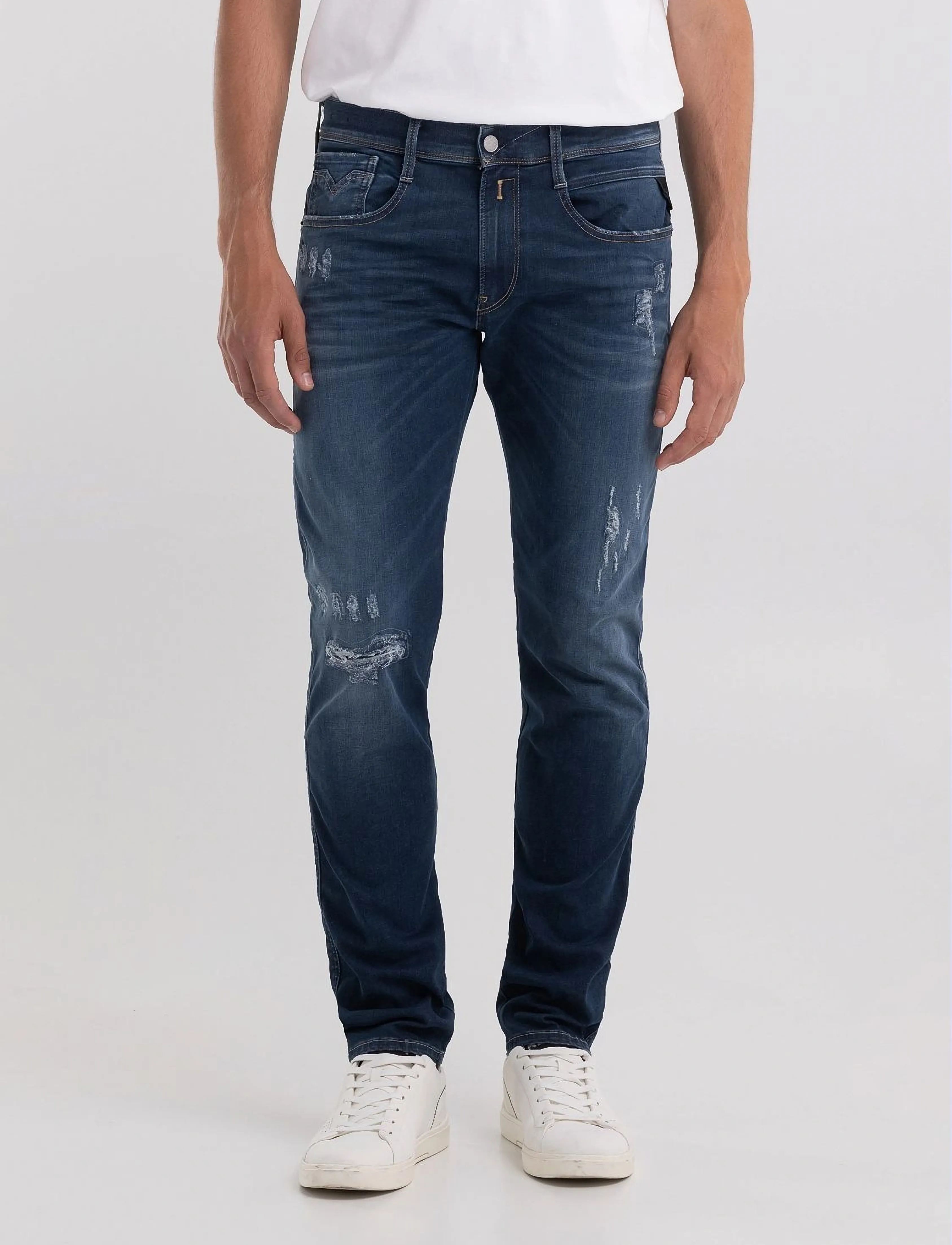 Replay ANBASS SLIM Hyperflex Re-Used XLite Sustainable DENIM Trousers DARK BLUE - Jeans - DARK BLUE / blue