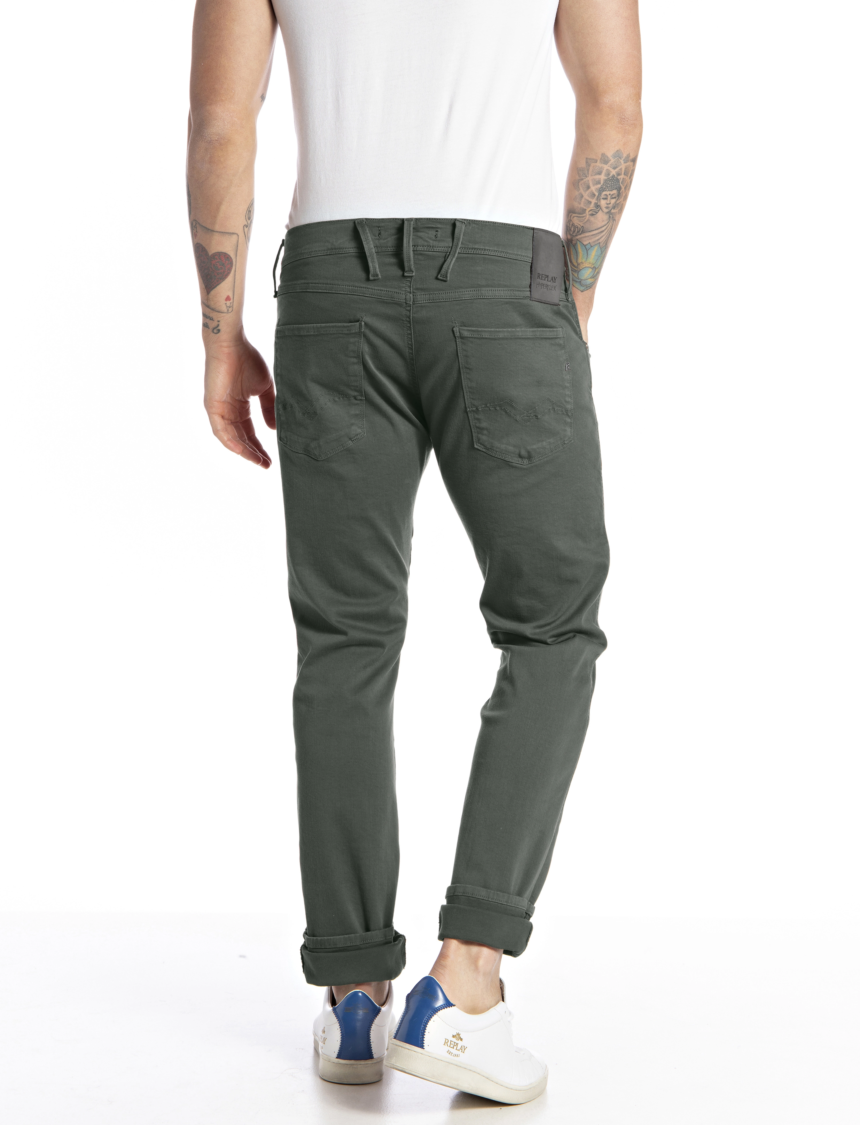Replay - ANBASS Trousers SLIM Hyperflex Colour XLite - military green.. - 3