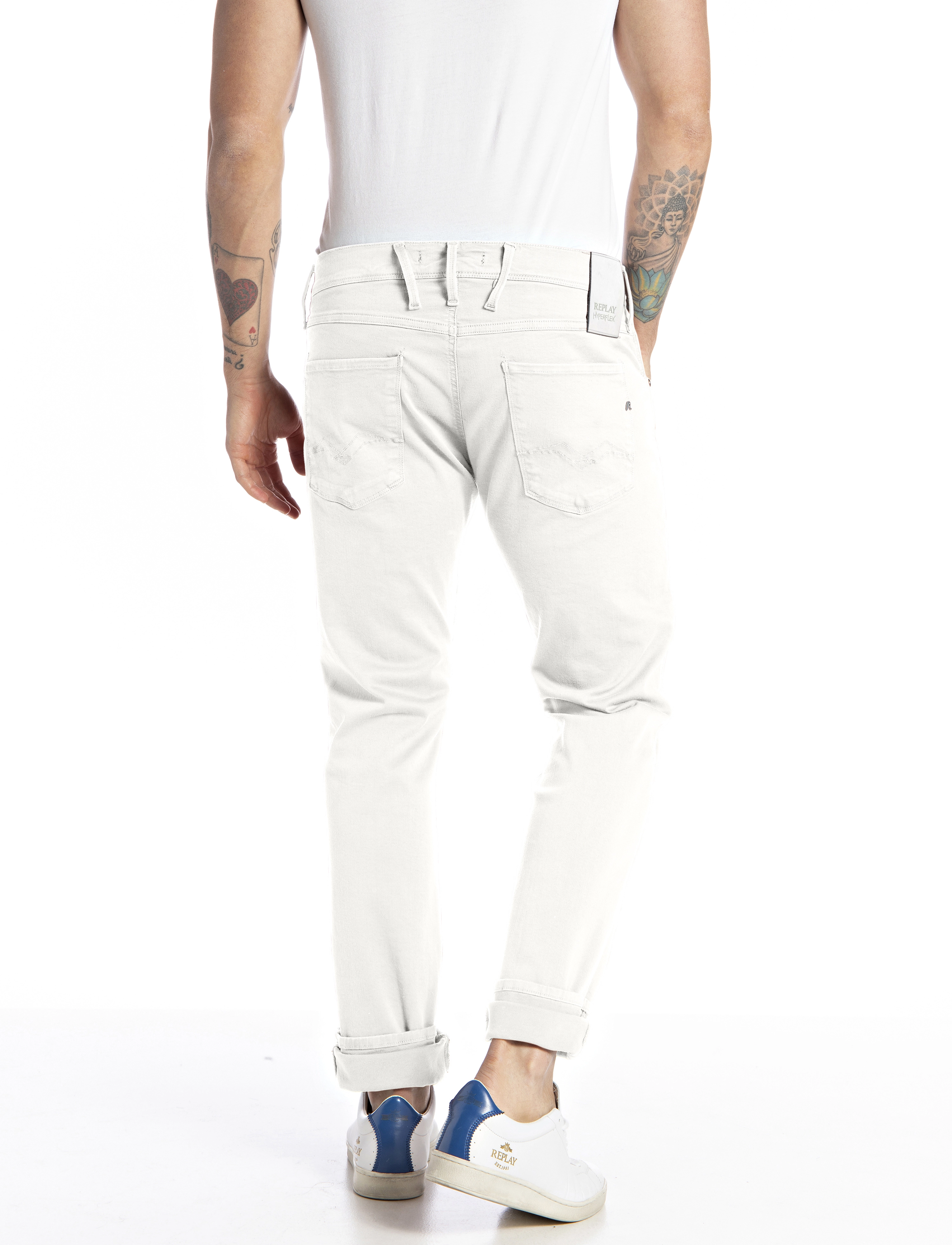 Replay - ANBASS Trousers SLIM Hyperflex Colour XLite - white. - 3