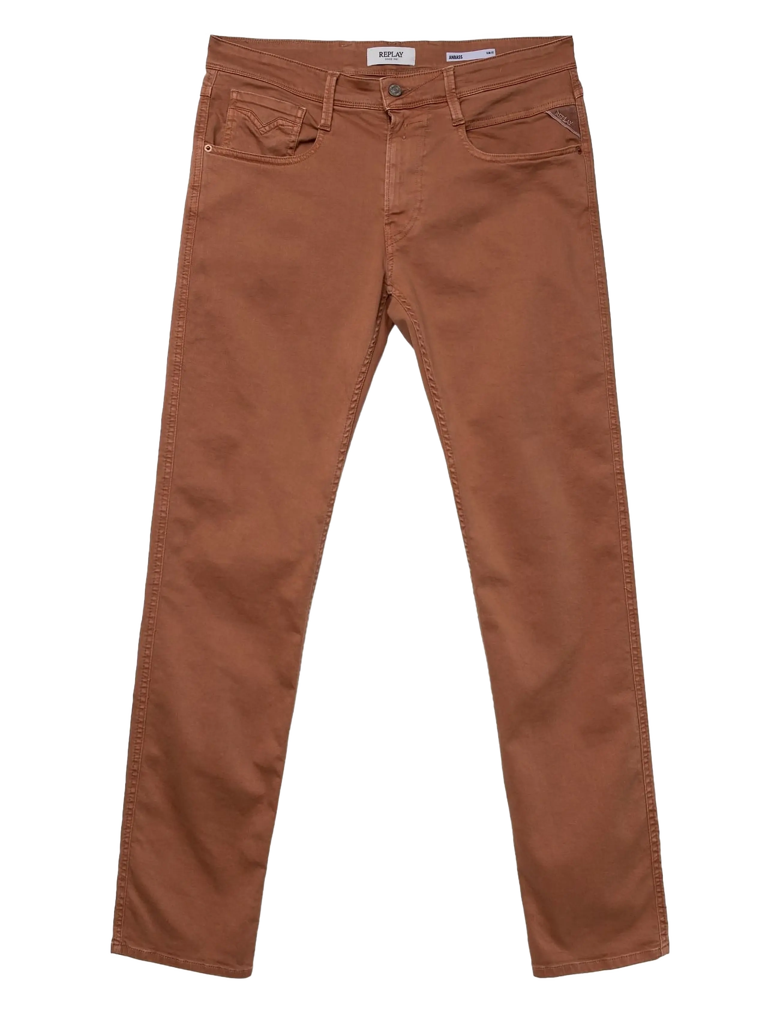 Replay ANBASS Trousers SLIM - Riided - BROWN / brown