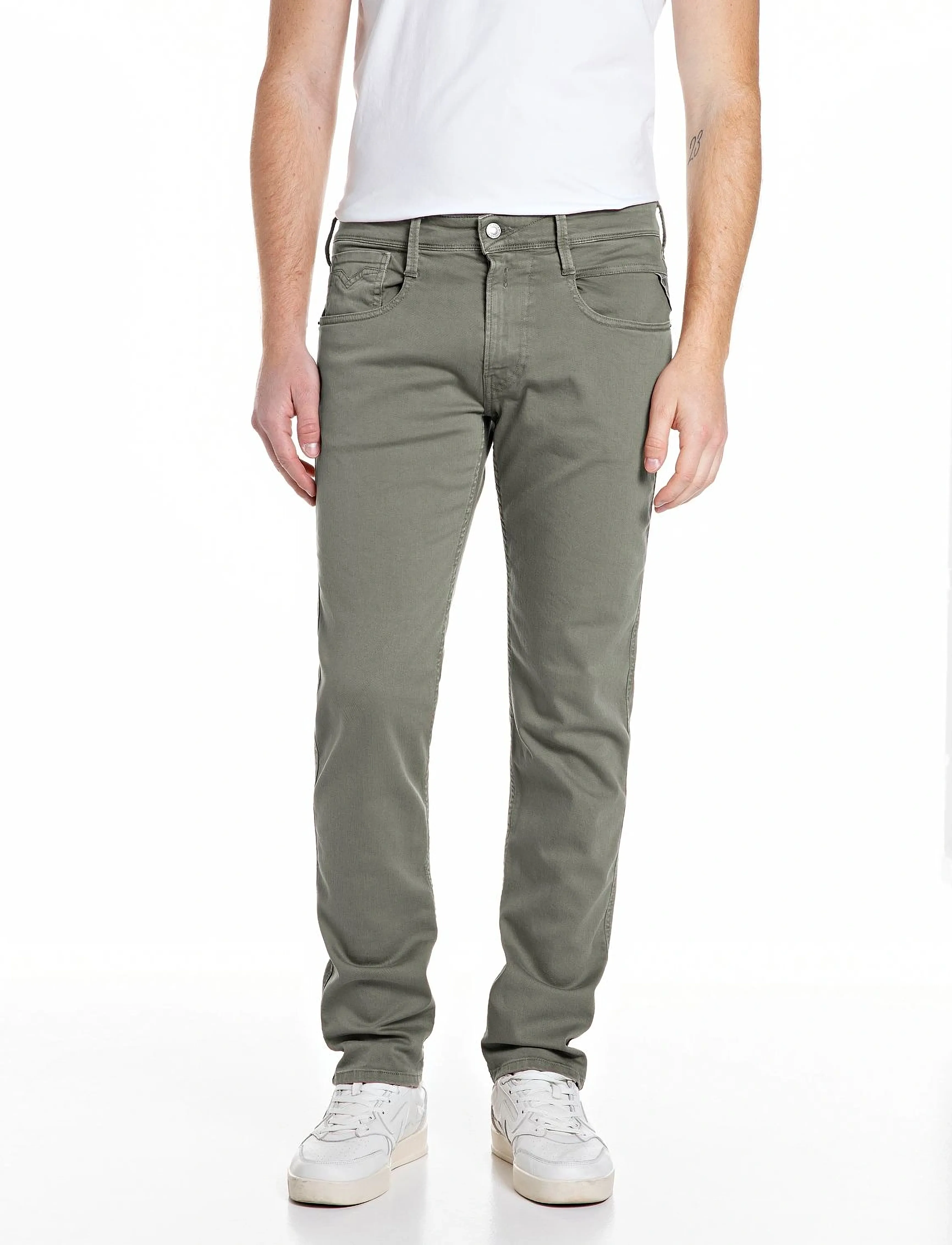Replay ANBASS Trousers SLIM - Jeans - GREEN / brown