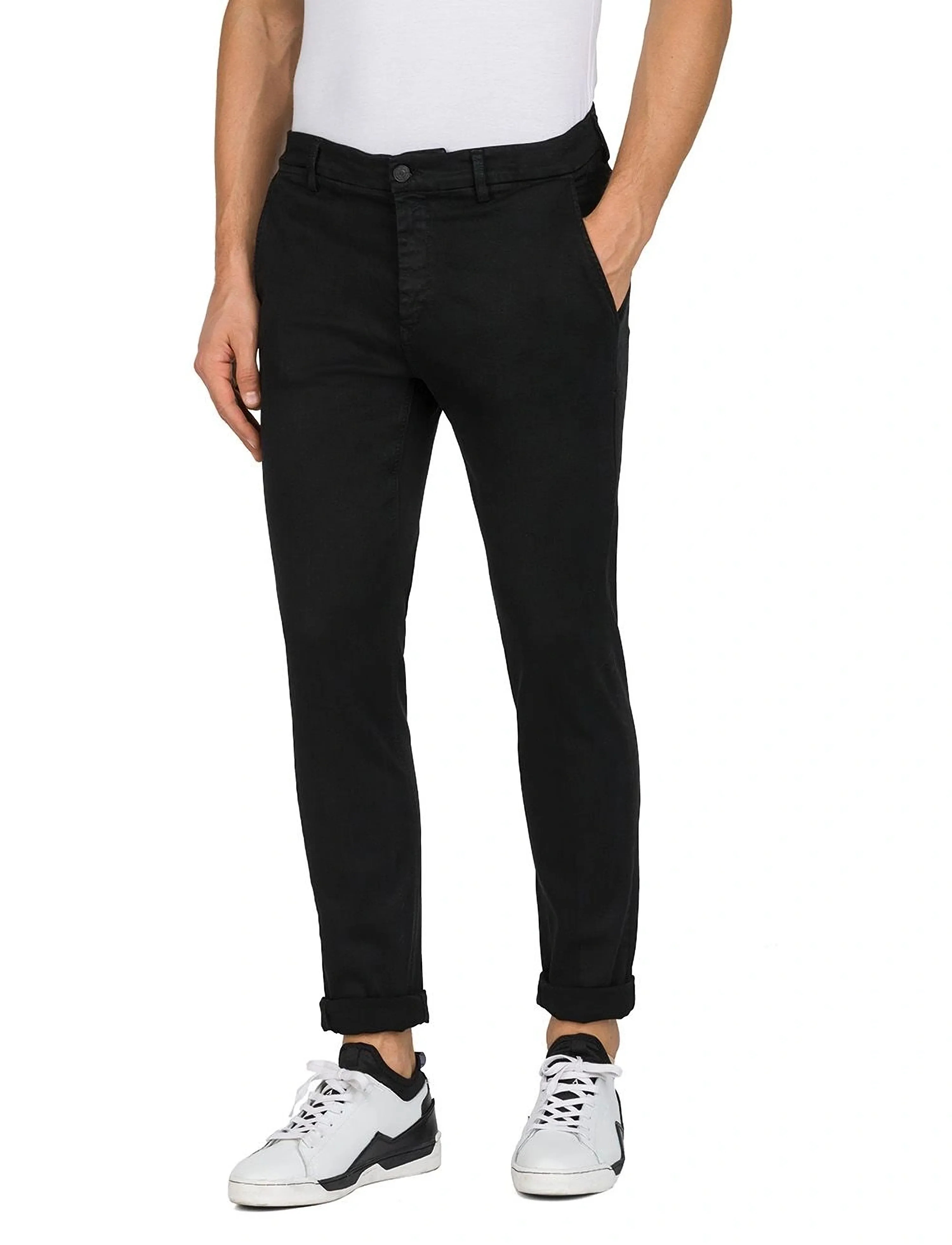 Replay ZEUMAR Trousers SLIM Hyperchino Color Xlite - Püksid - BLACK / black