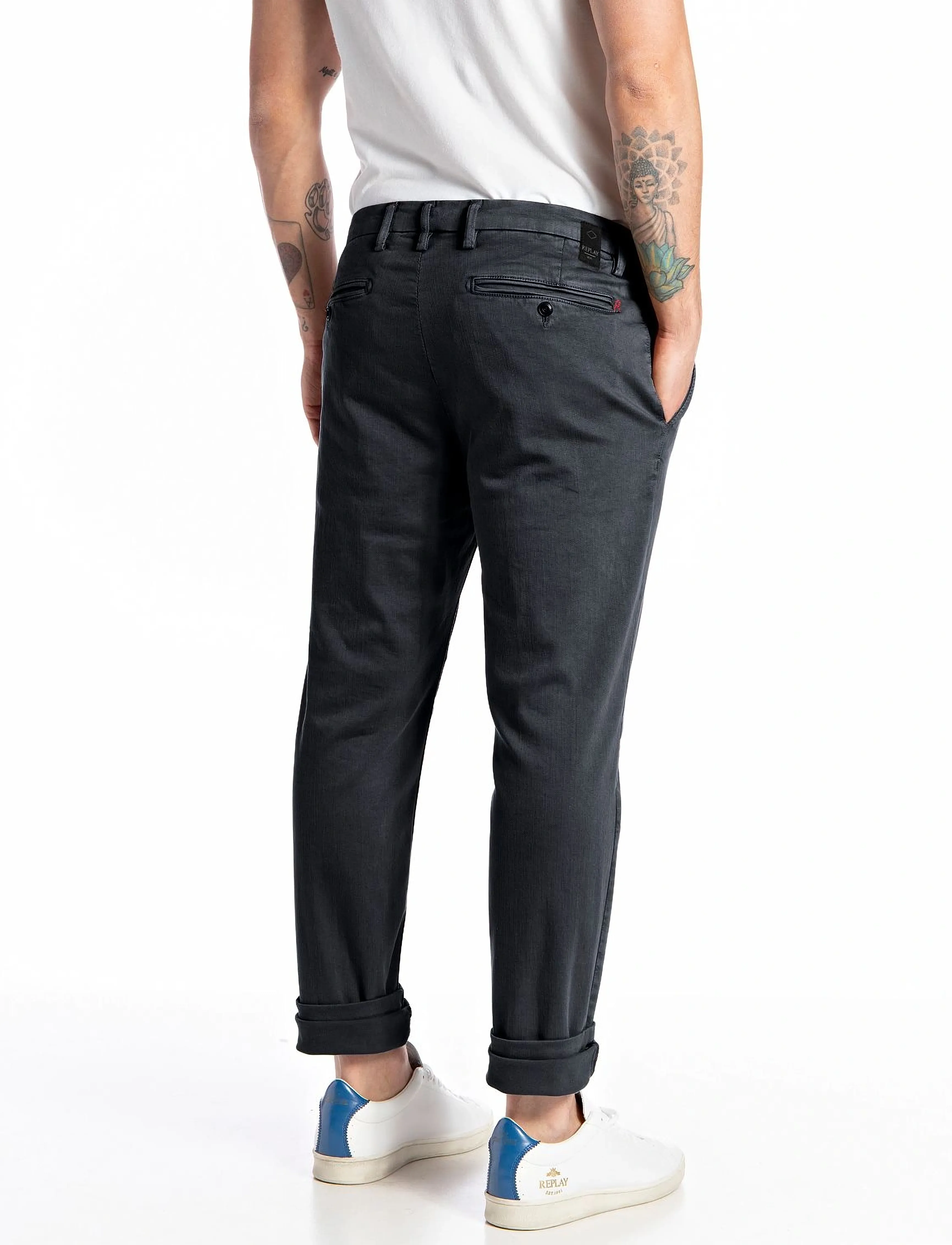Replay - ZEUMAR Trousers SLIM Hyperchino Color Xlite - chinos - blue - 2