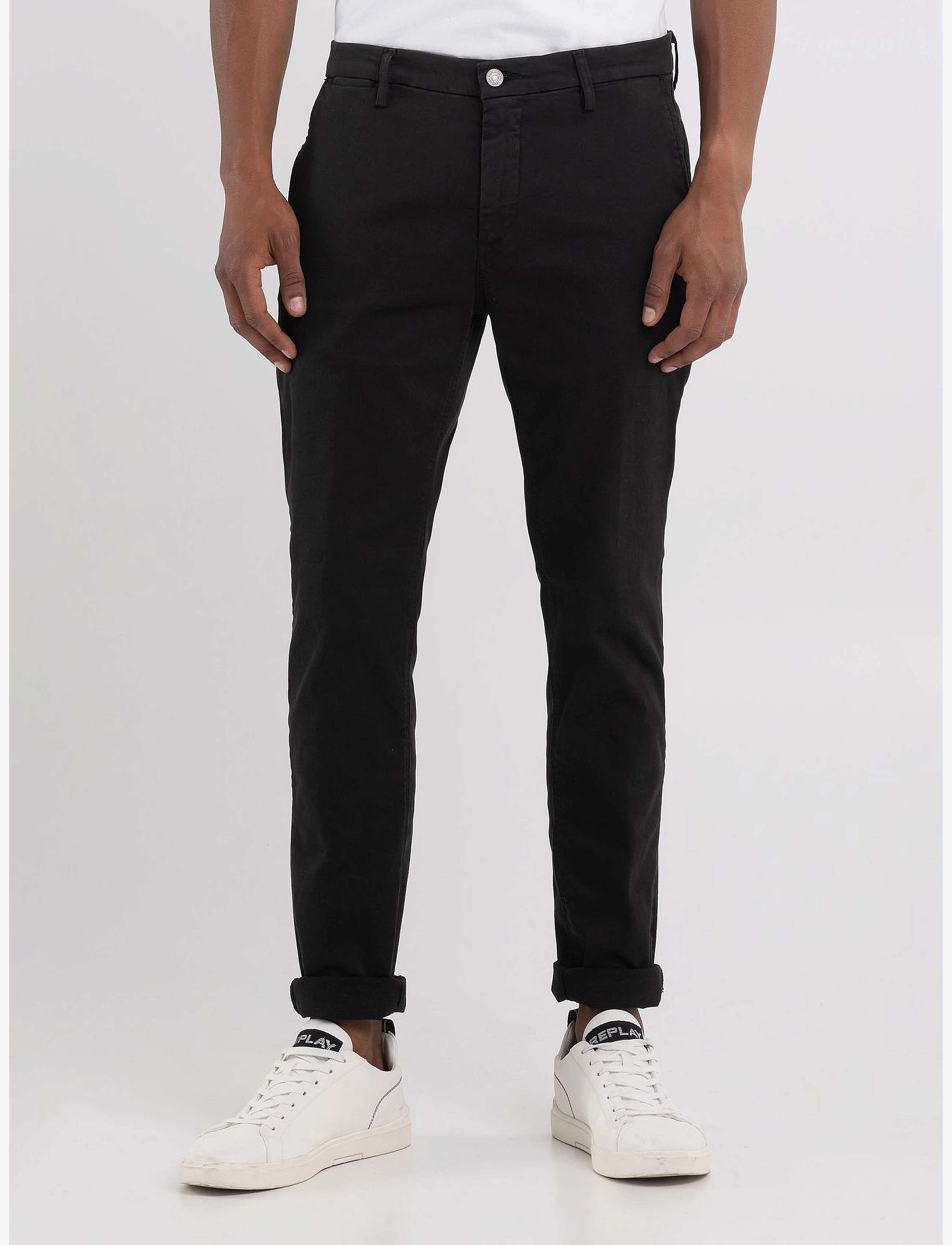 Replay - ZEUMAR Trousers SLIM Hyperchino Color Xlite - chinos - black - 3