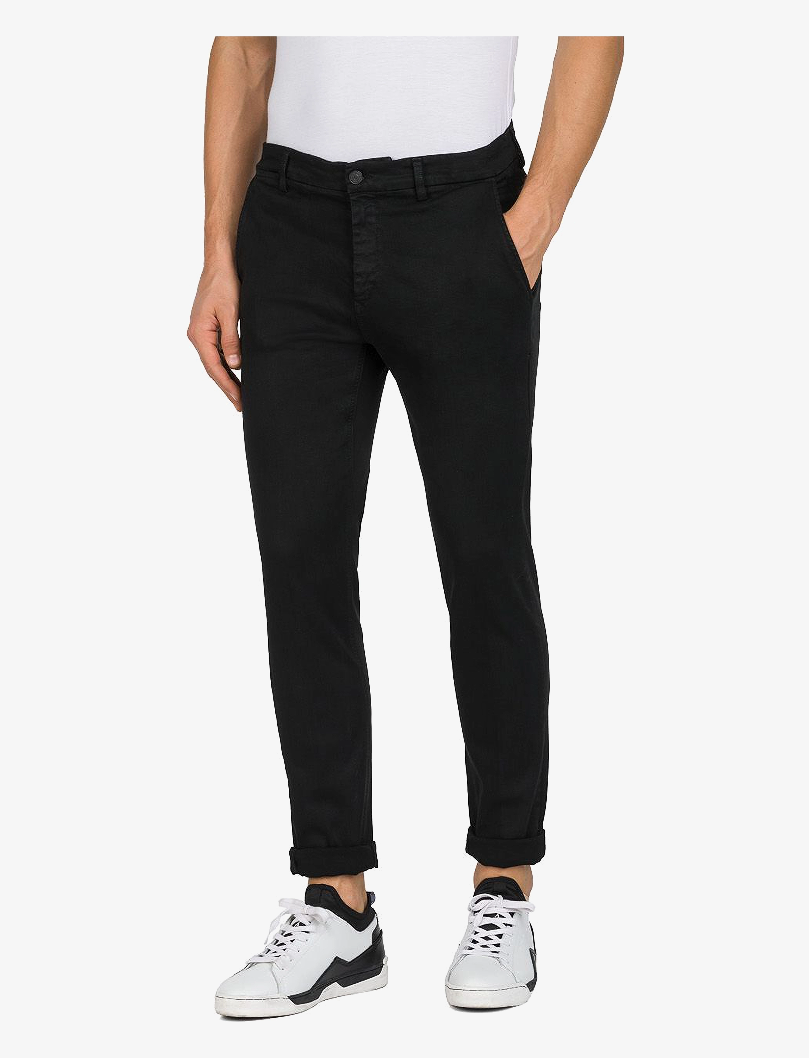 Replay ZEUMAR Trousers SLIM Hyperchino Color Xlite - Riided - BLACK / black
