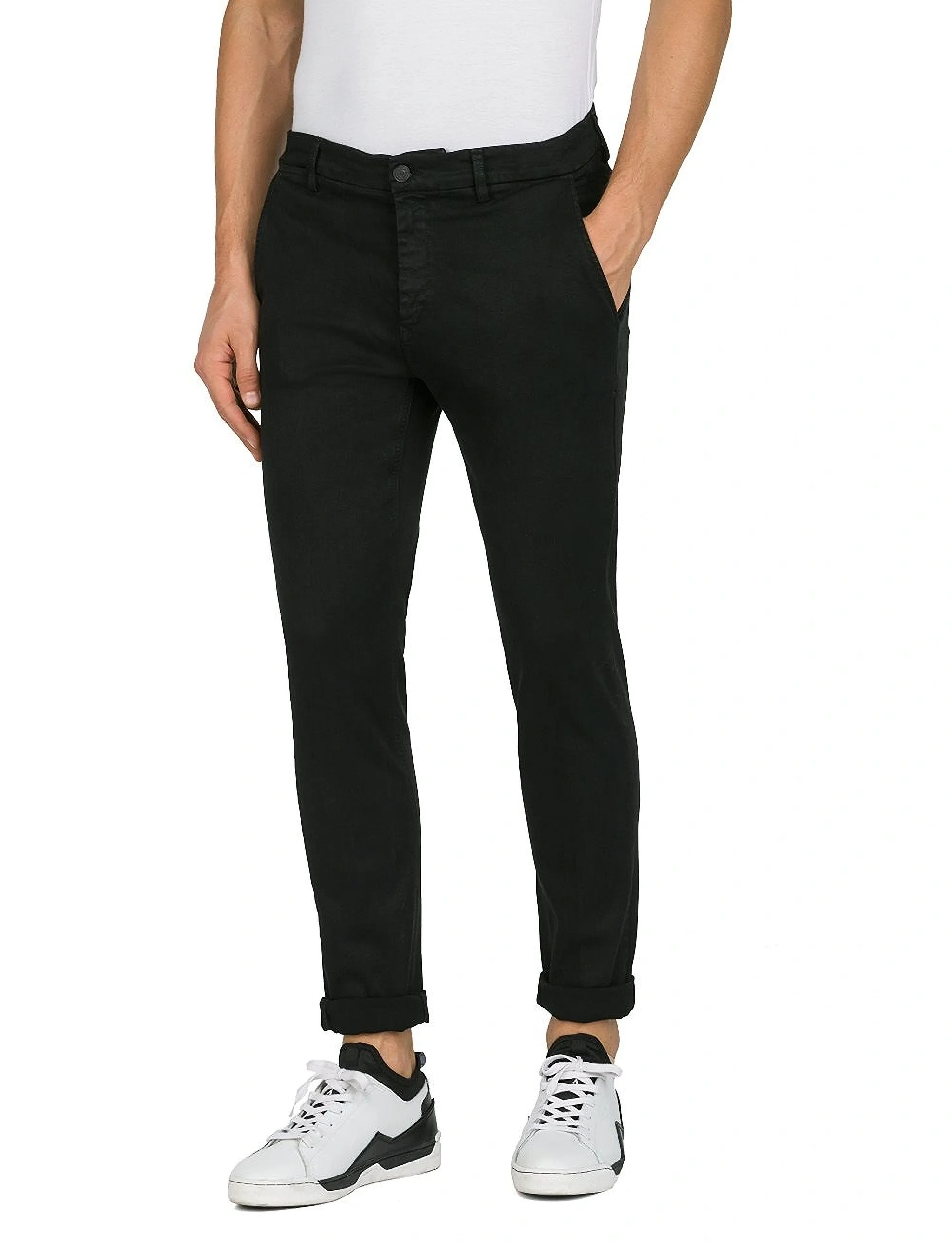 Replay ZEUMAR Trousers SLIM Hyperchino Color Xlite - Deals - BLACK / black