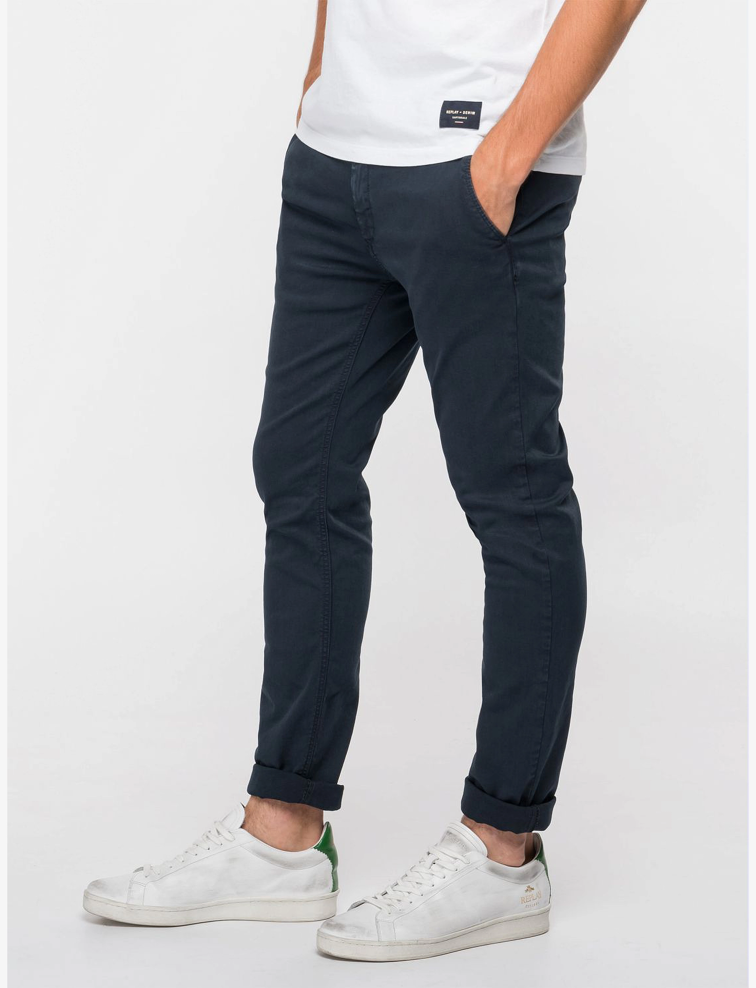 Replay ZEUMAR Trousers SLIM Hyperchino Color Xlite - Püksid - BLUE / navy