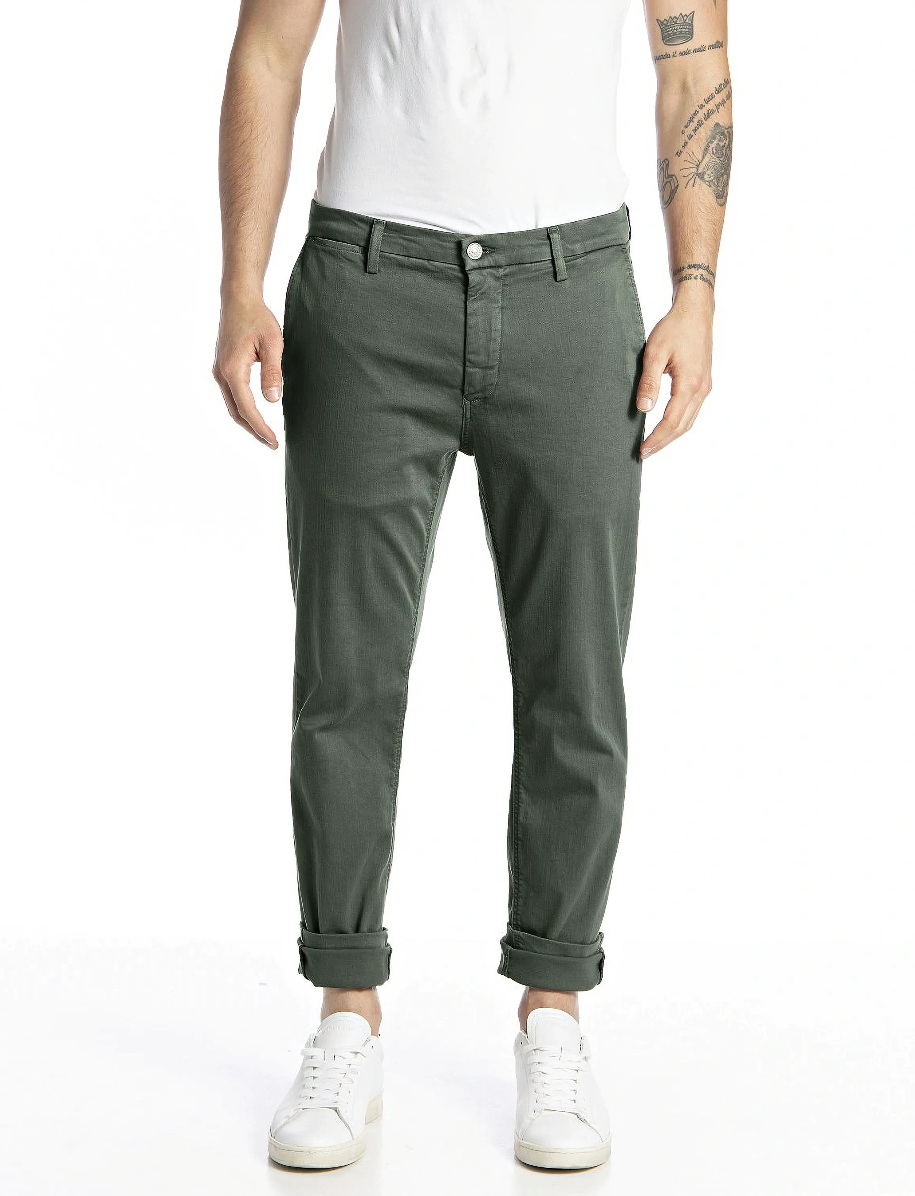 Replay Zeumar Trousers Slim Hyperchino Color Xlite, 29 x 32, Jeans, Khakigrün - Slim, Männerswear
