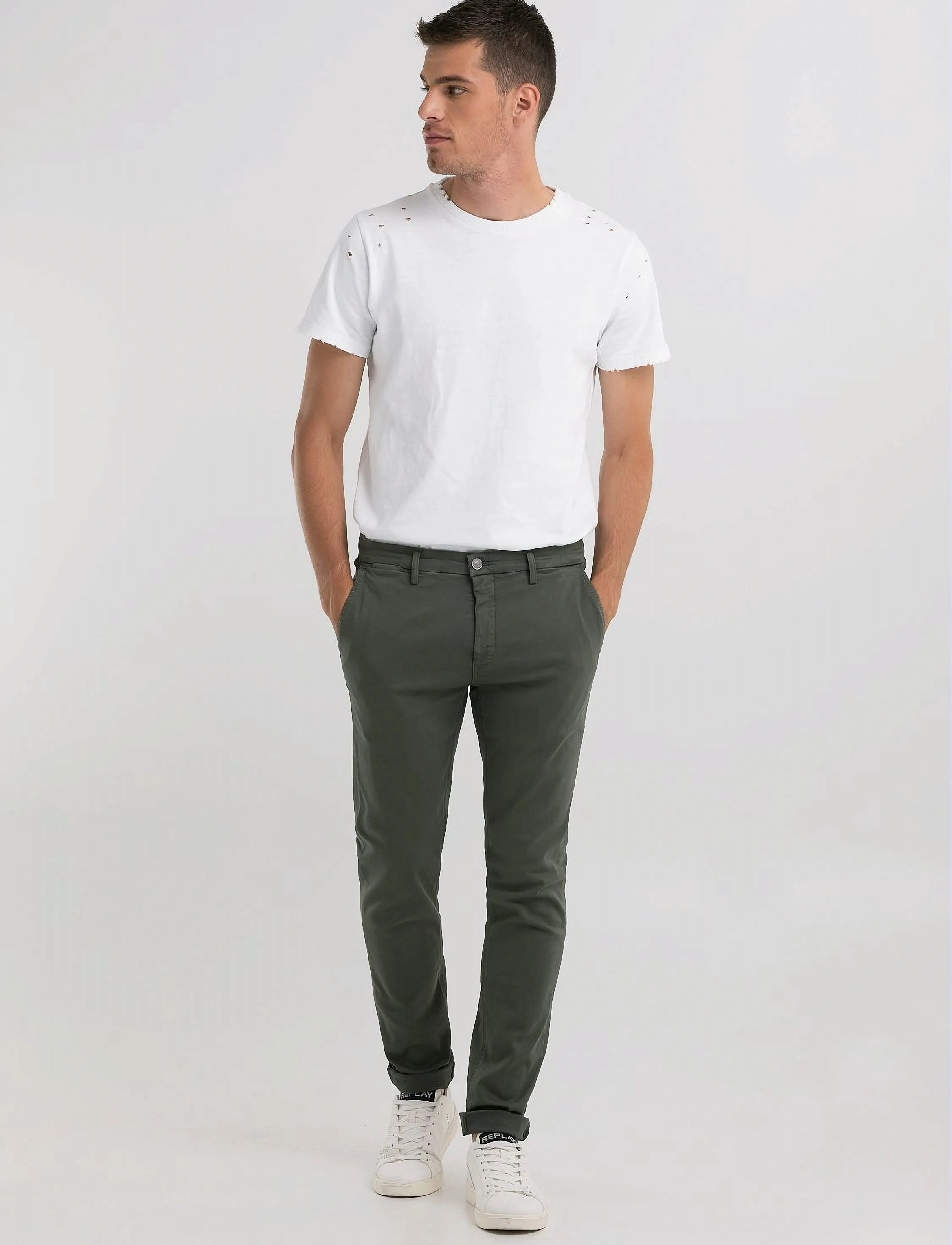 Replay - ZEUMAR Trousers SLIM Hyperchino Color Xlite - chinos - green - 4