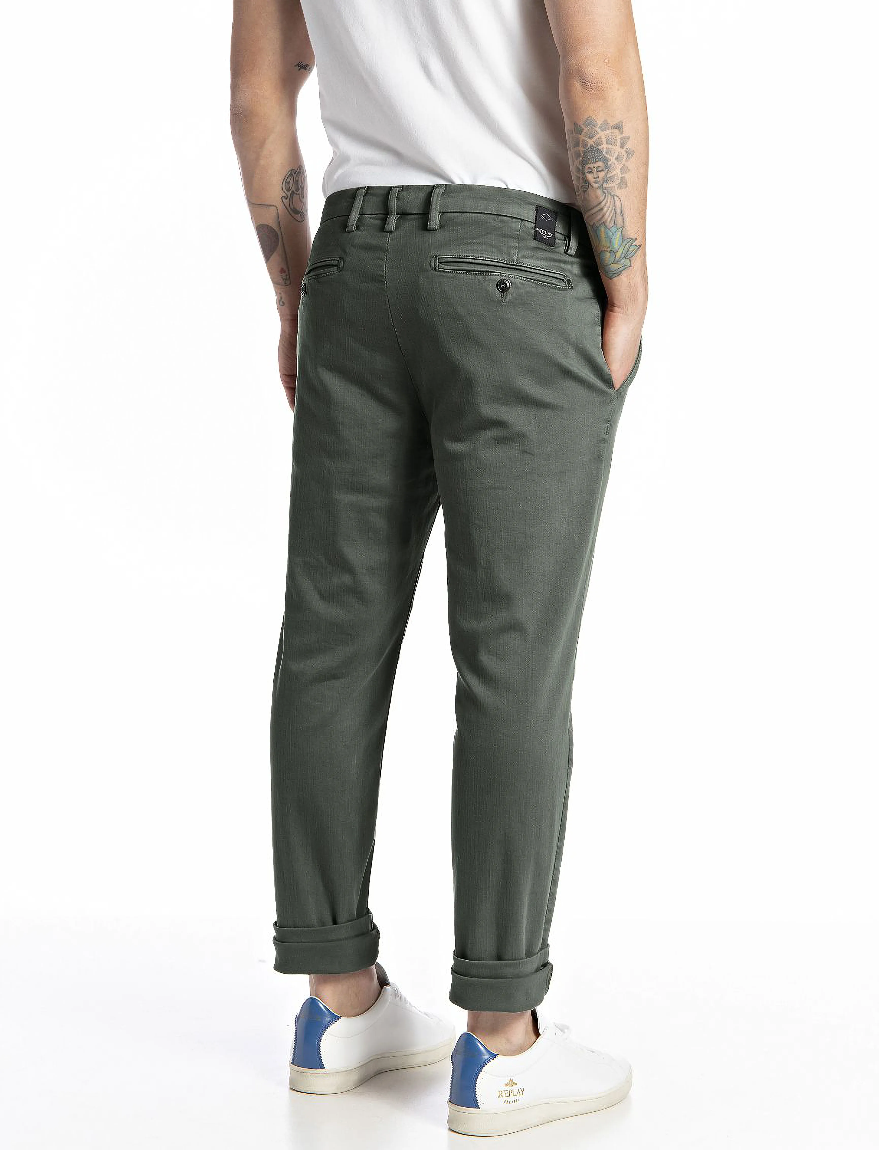 Replay - ZEUMAR Trousers SLIM Hyperchino Color Xlite - chinos - military green.. - 3