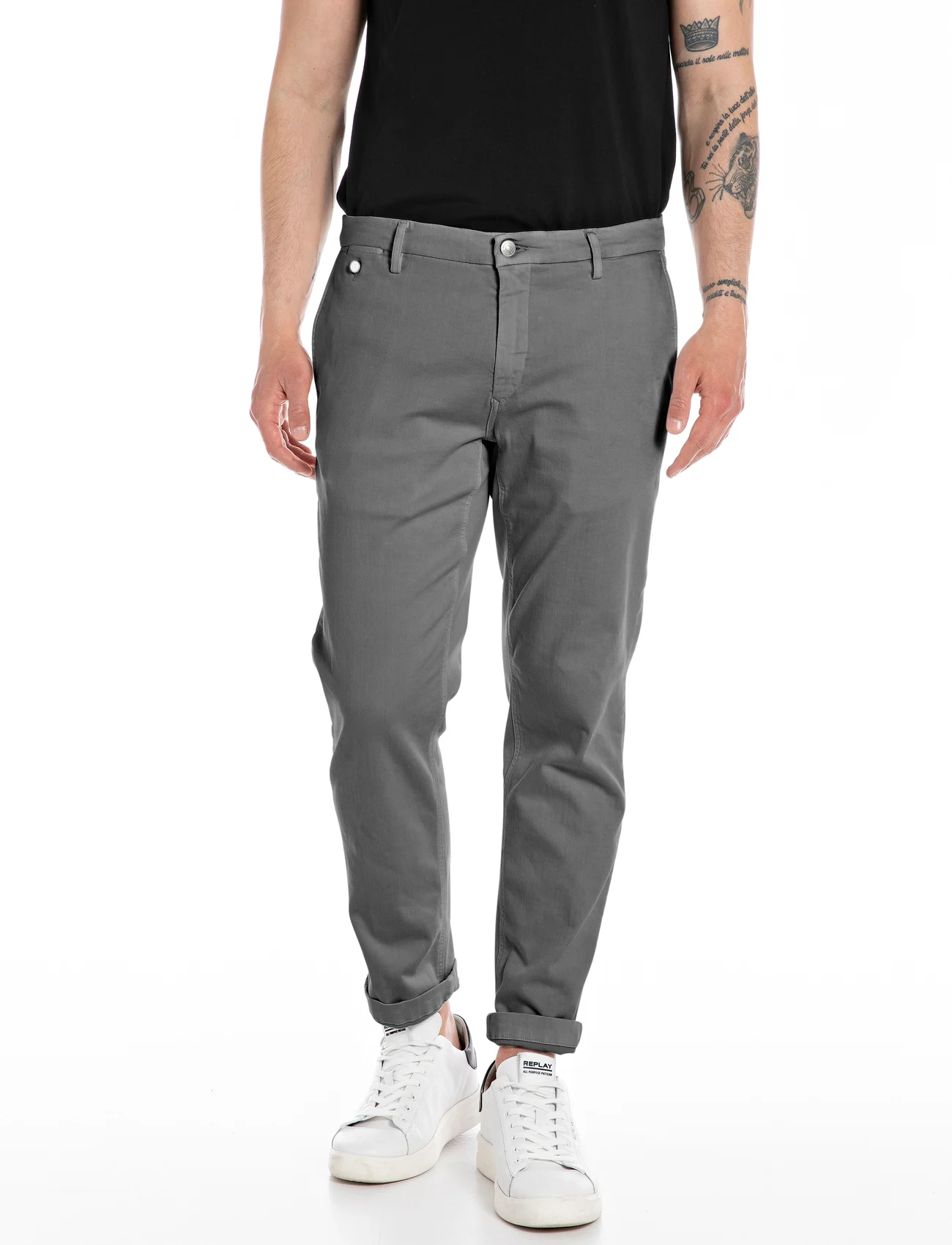 Replay - BENNI Trousers REGULAR Hyperchino Color Xlite - chino's - grey - 0