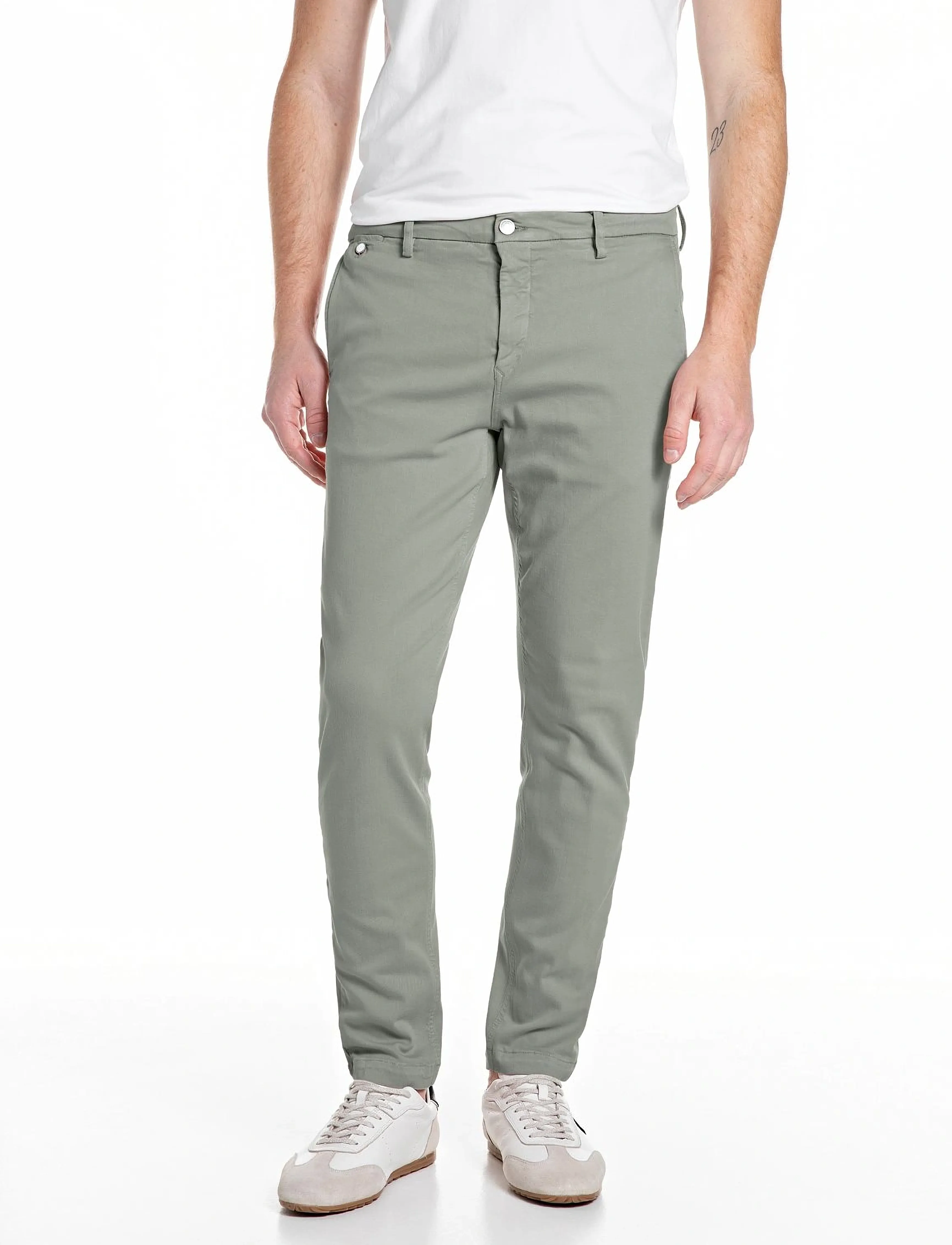 Replay Benni Trousers Regular Hyperchino Color Xlite, 29 x 32, Trousers, Khakigrün - Chinos, Männerswear