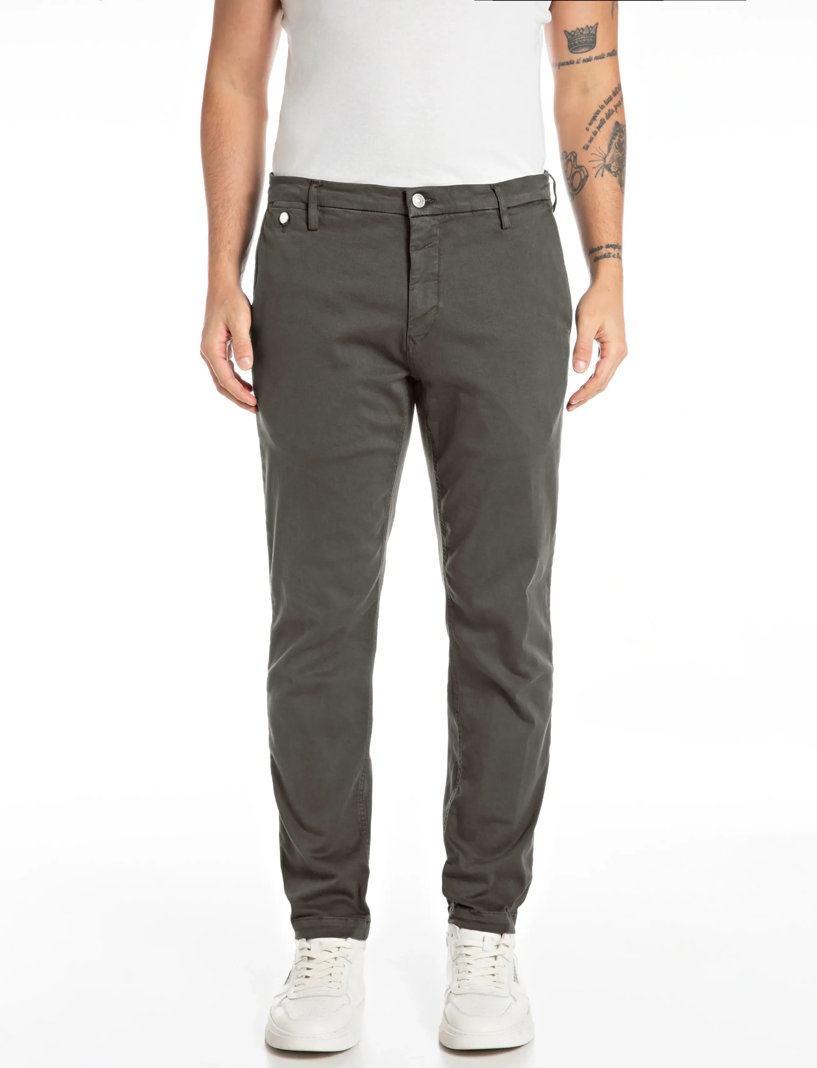 Replay BENNI Trousers REGULAR Hyperchino Color Xlite - Riided - GREY / grey
