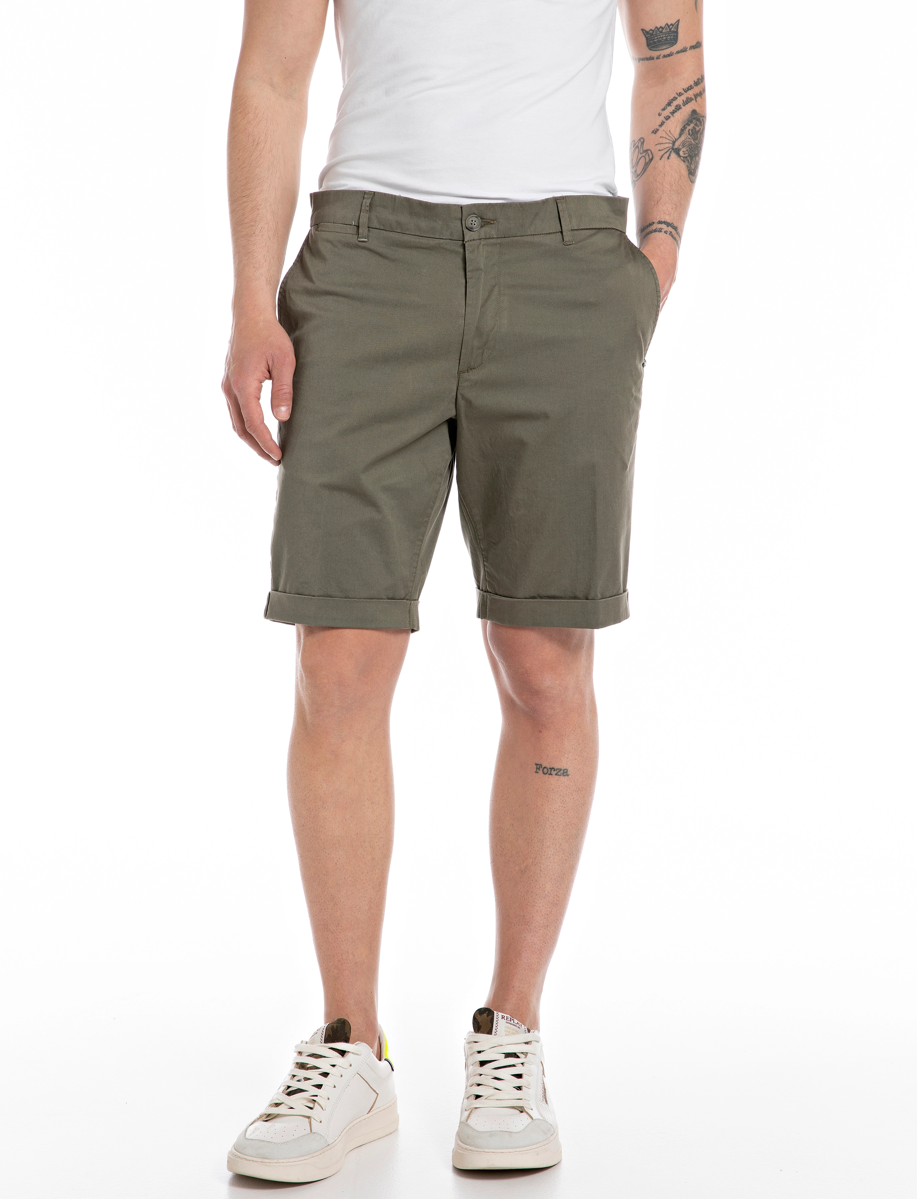 Replay Shorts Slim, 28, Shorts, Khakigrün - Chinos Männerswear