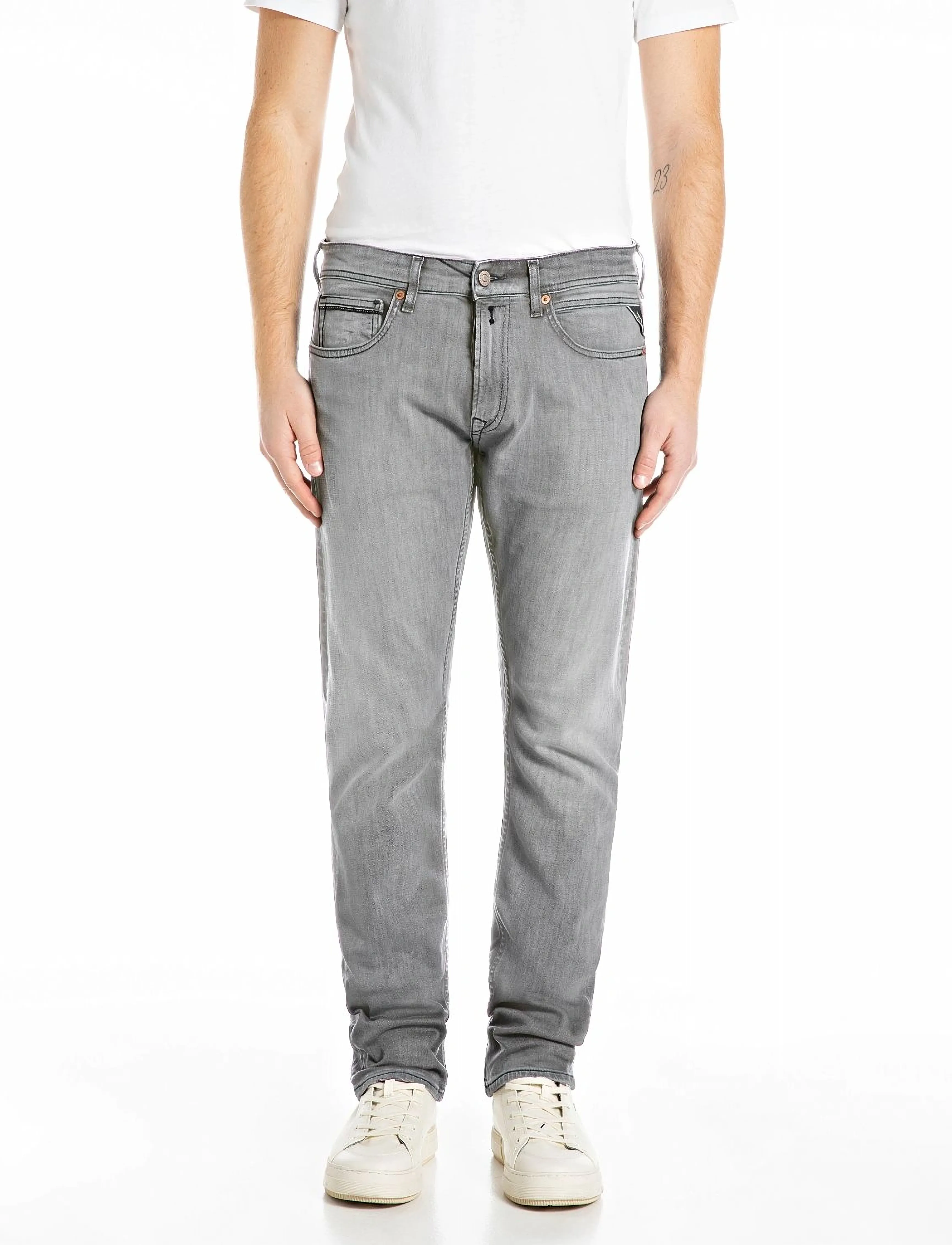 Replay GROVER Trousers STRAIGHT 573 ECO PLUS - Jeans - MEDIUM GREY / grey