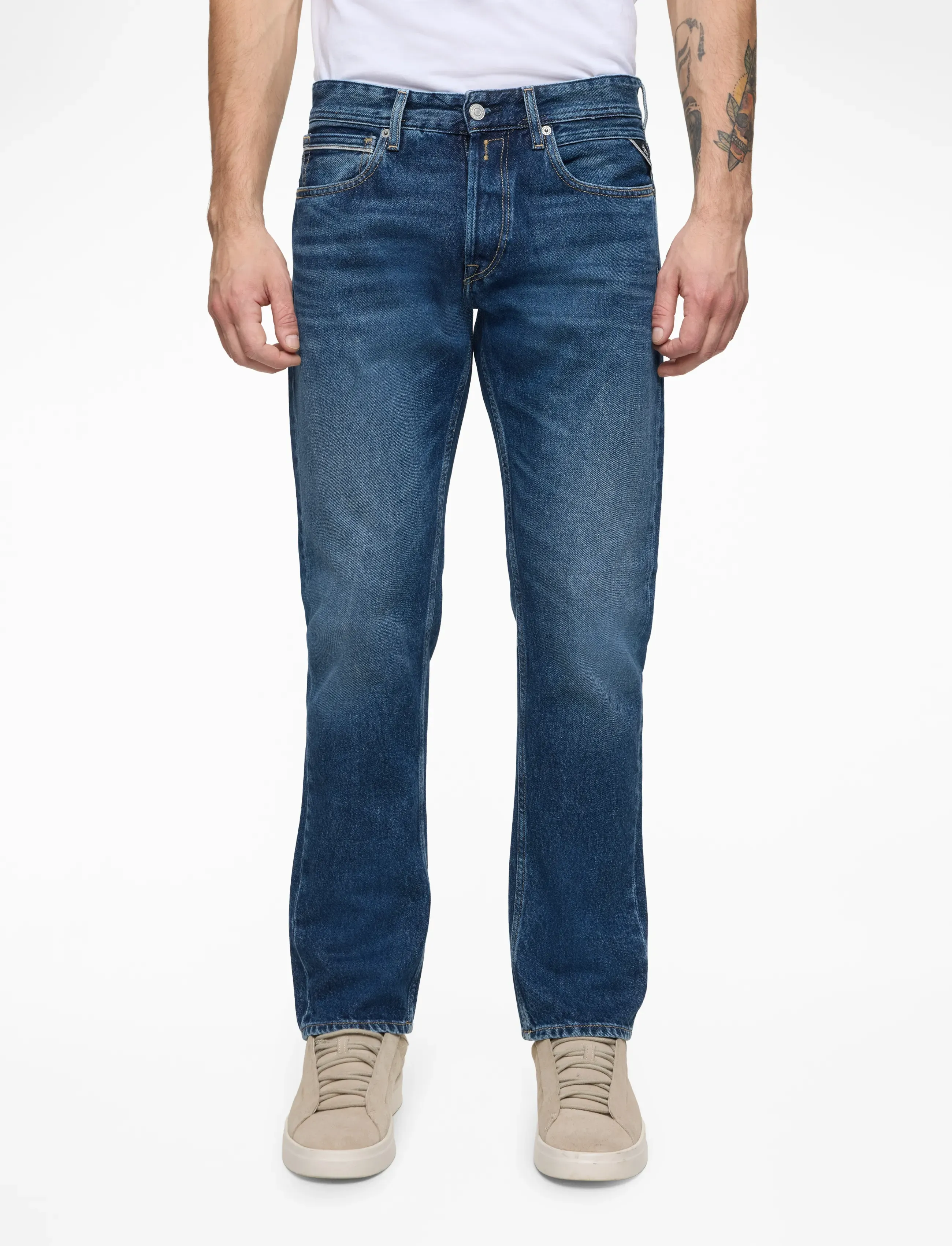 Replay GROVER Trousers STRAIGHT 99 Denim - Denimkläder - DARK BLUE / blue