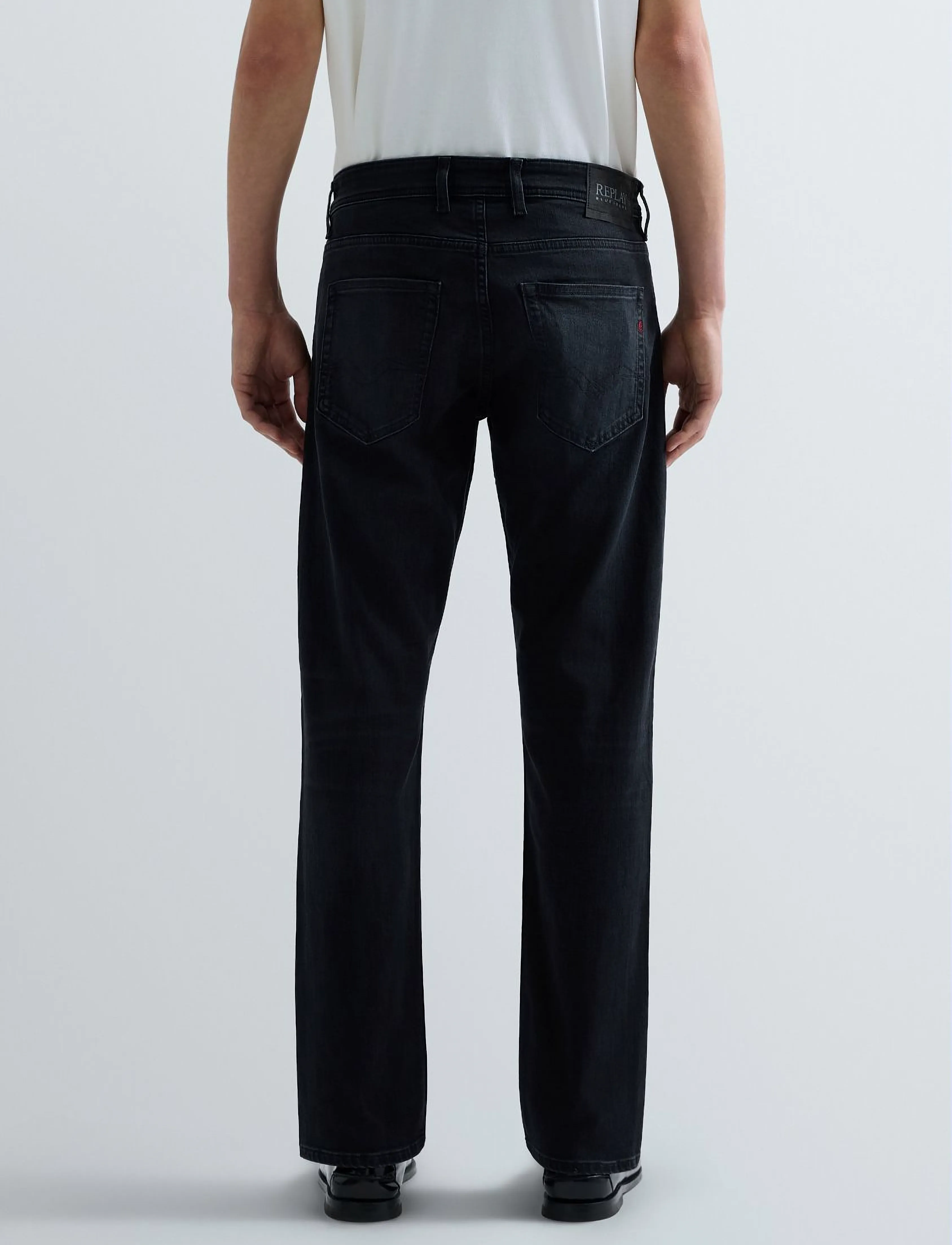Replay GROVER Trousers STRAIGHT 573 ECO PLUS,Sustainable - Streetstyle - BLACK DELAVÉ / black