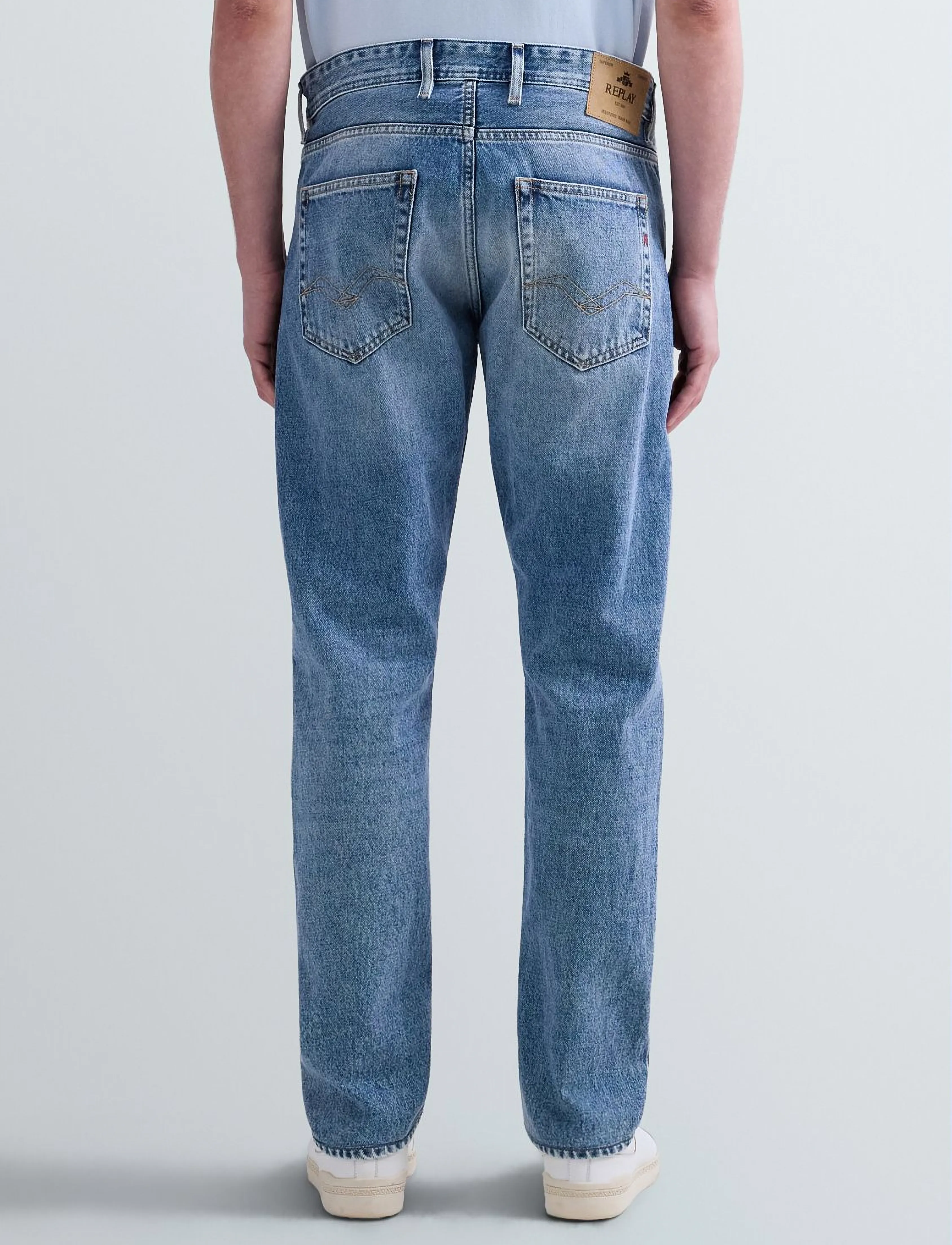 Replay GROVER Trousers STRAIGHT 99 Denim - Streetstyle - MEDIUM BLUE / blue