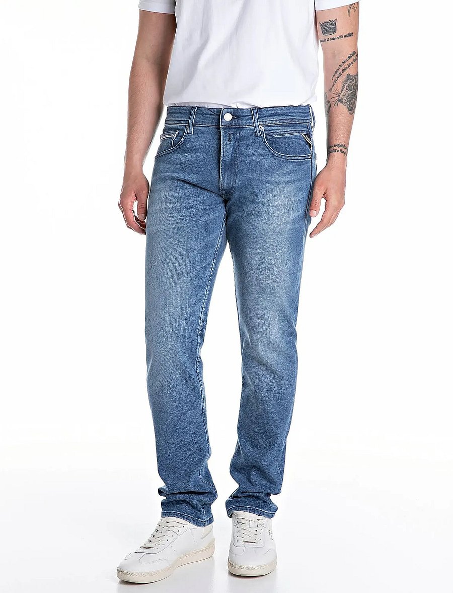 Replay - GROVER Trousers STRAIGHT C-Stretch - suorat farkut - medium blue - 0
