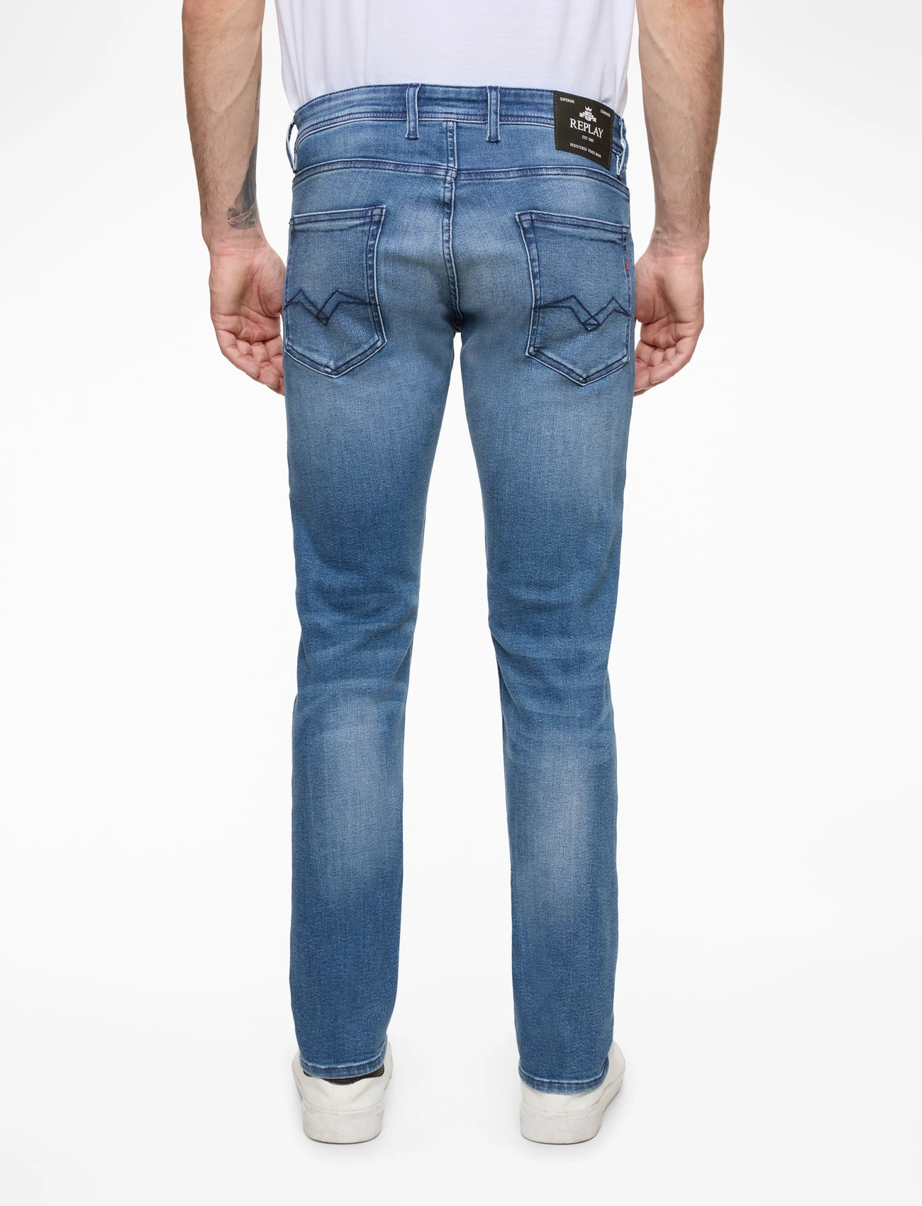 Replay - GROVER Trousers STRAIGHT C-Stretch - medium blue - 4