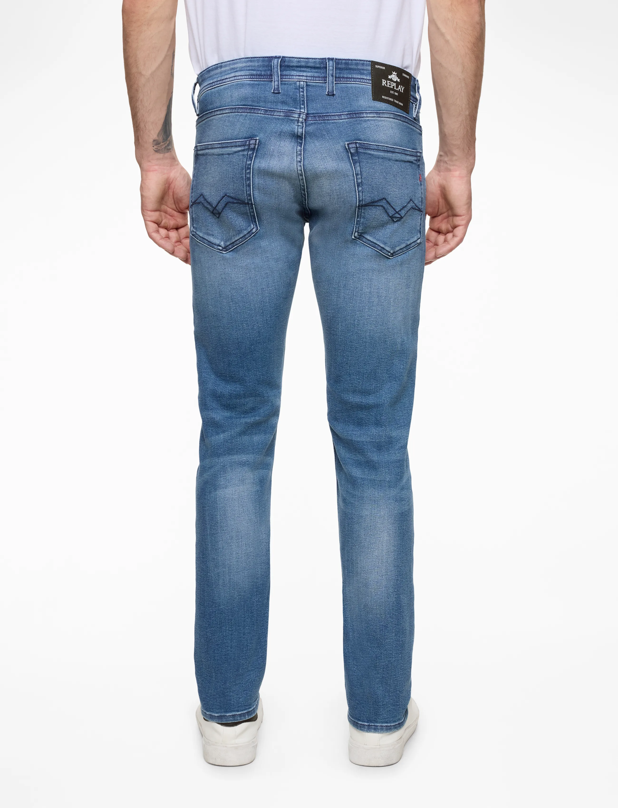 Replay - GROVER Trousers STRAIGHT C-Stretch - medium blue - 4