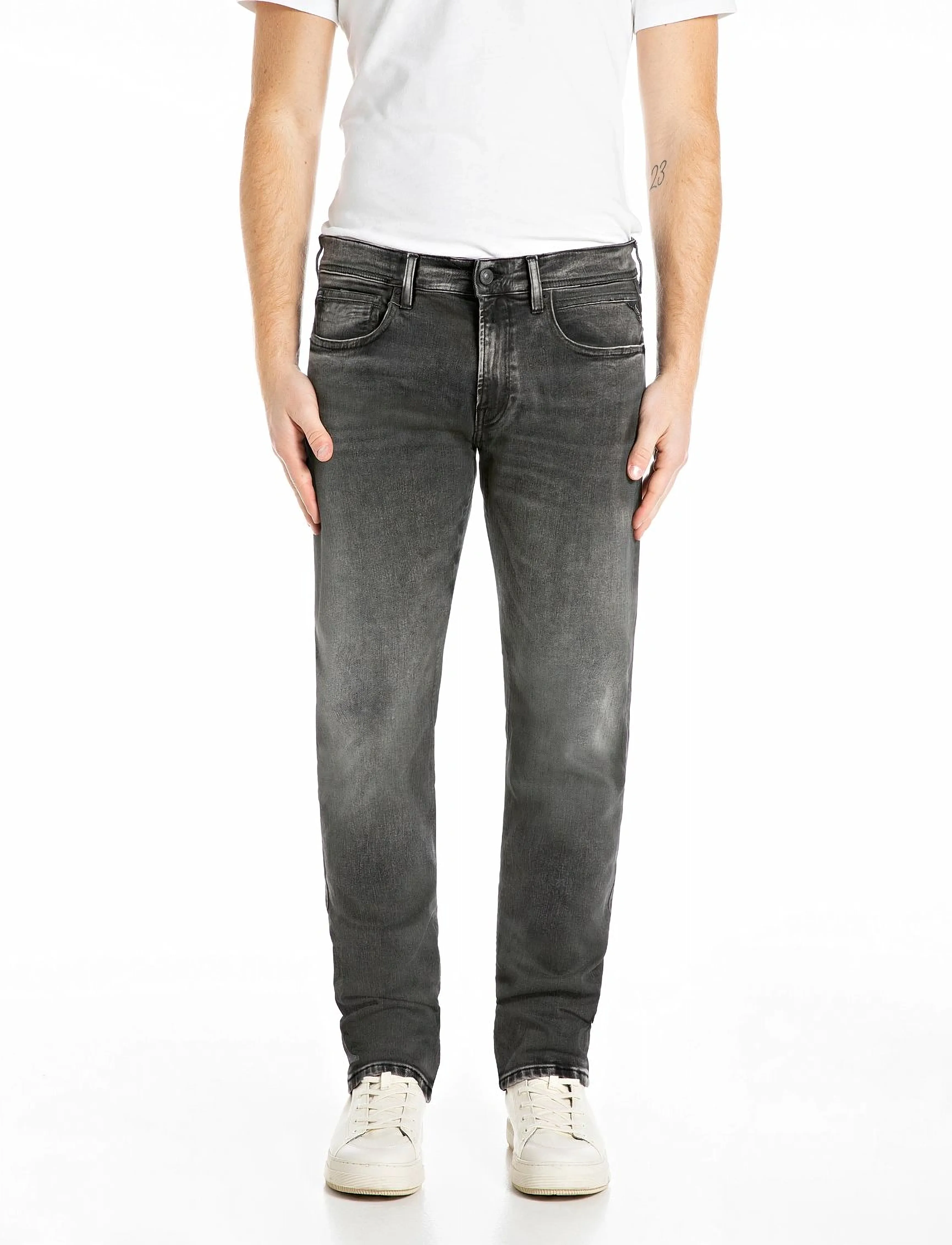 Replay GROVER Trousers STRAIGHT HYPERFLEX ORIGINAL - Denimkläder - GREY / grey