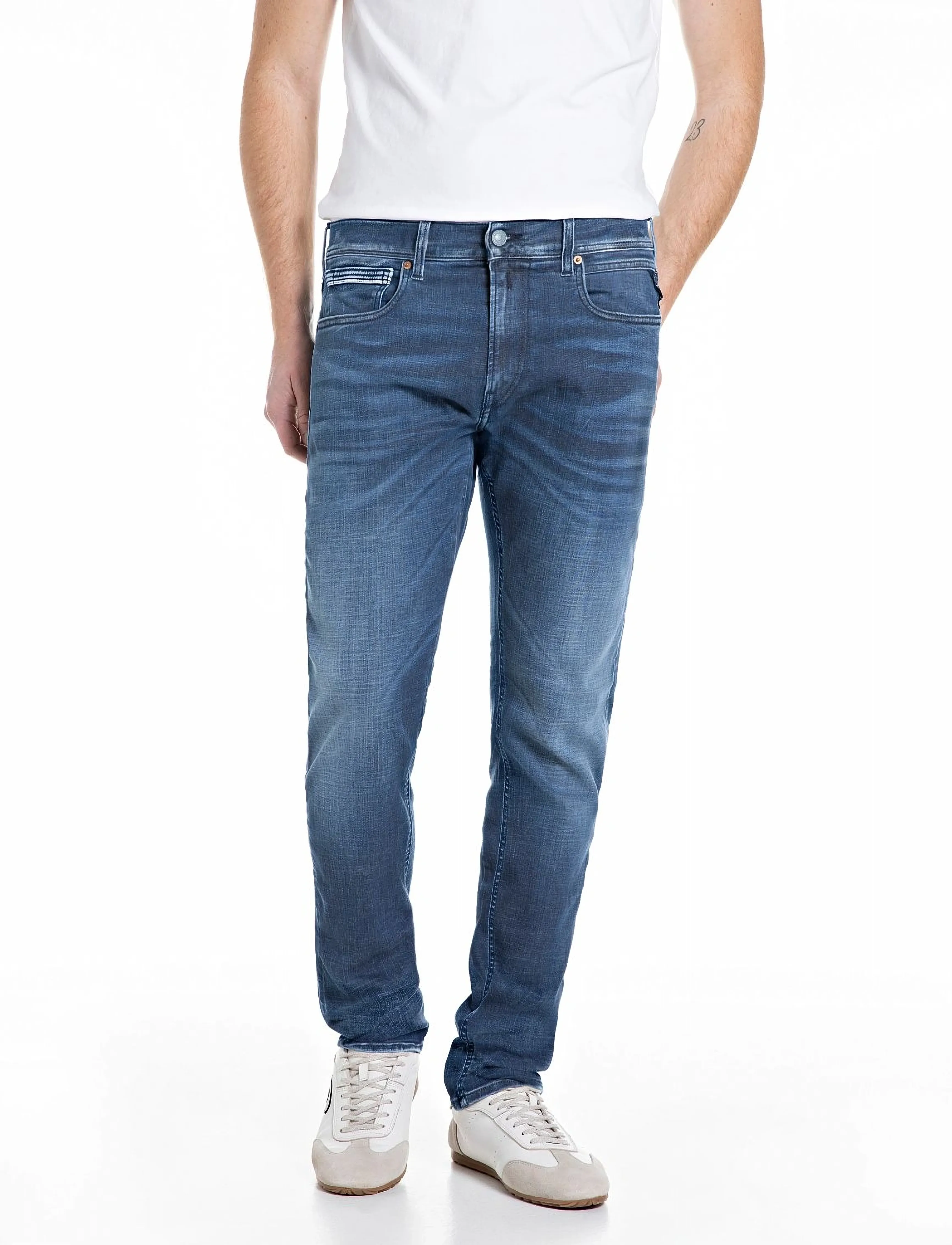 Replay Grover Trousers Straight Hyperflex Matrix, 31 x 32, Jeans, Blau - Regular, Männerswear