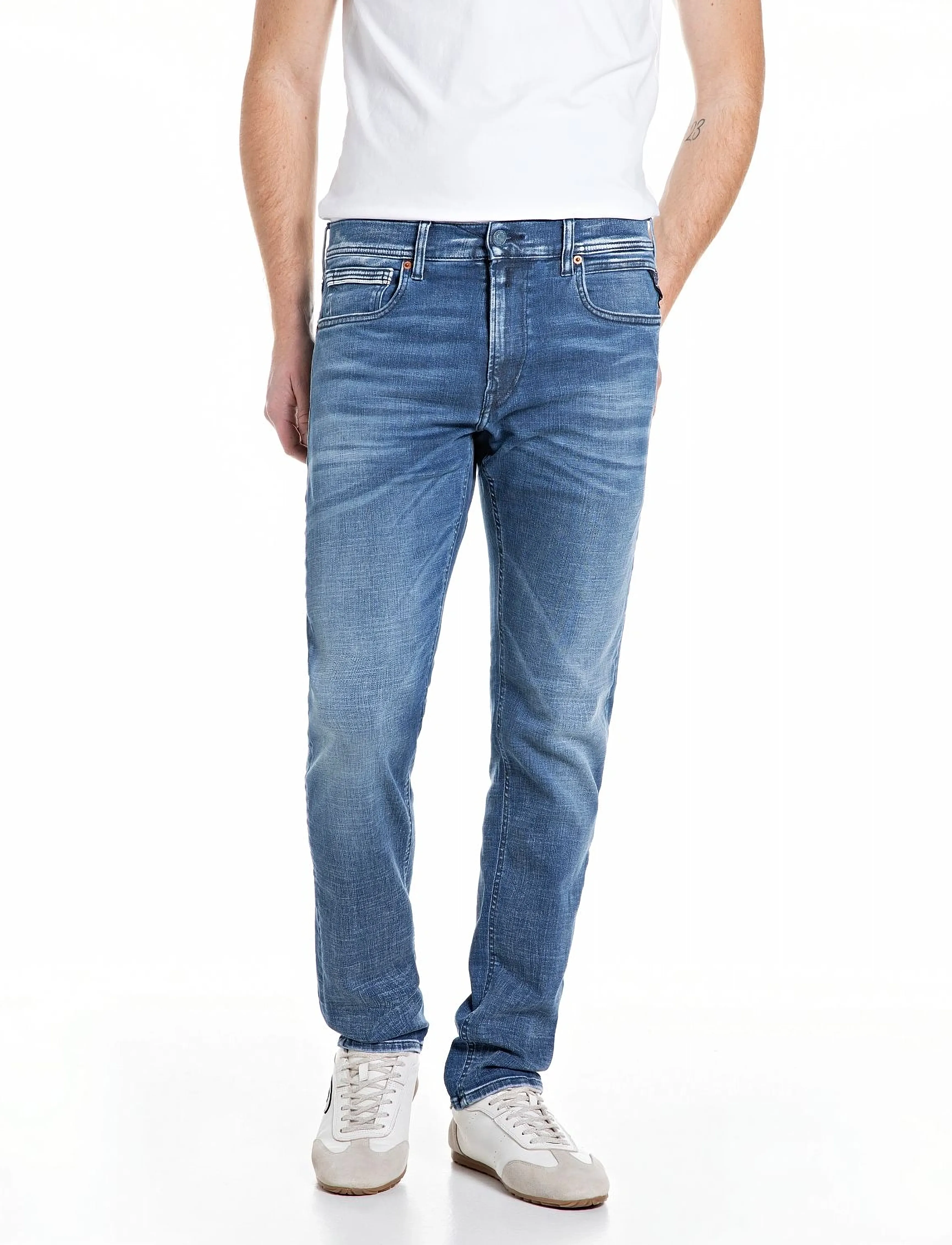 Replay Grover Trousers Straight Hyperflex Matrix, 38 x 32, Jeans, Blau - Regular, Männerswear