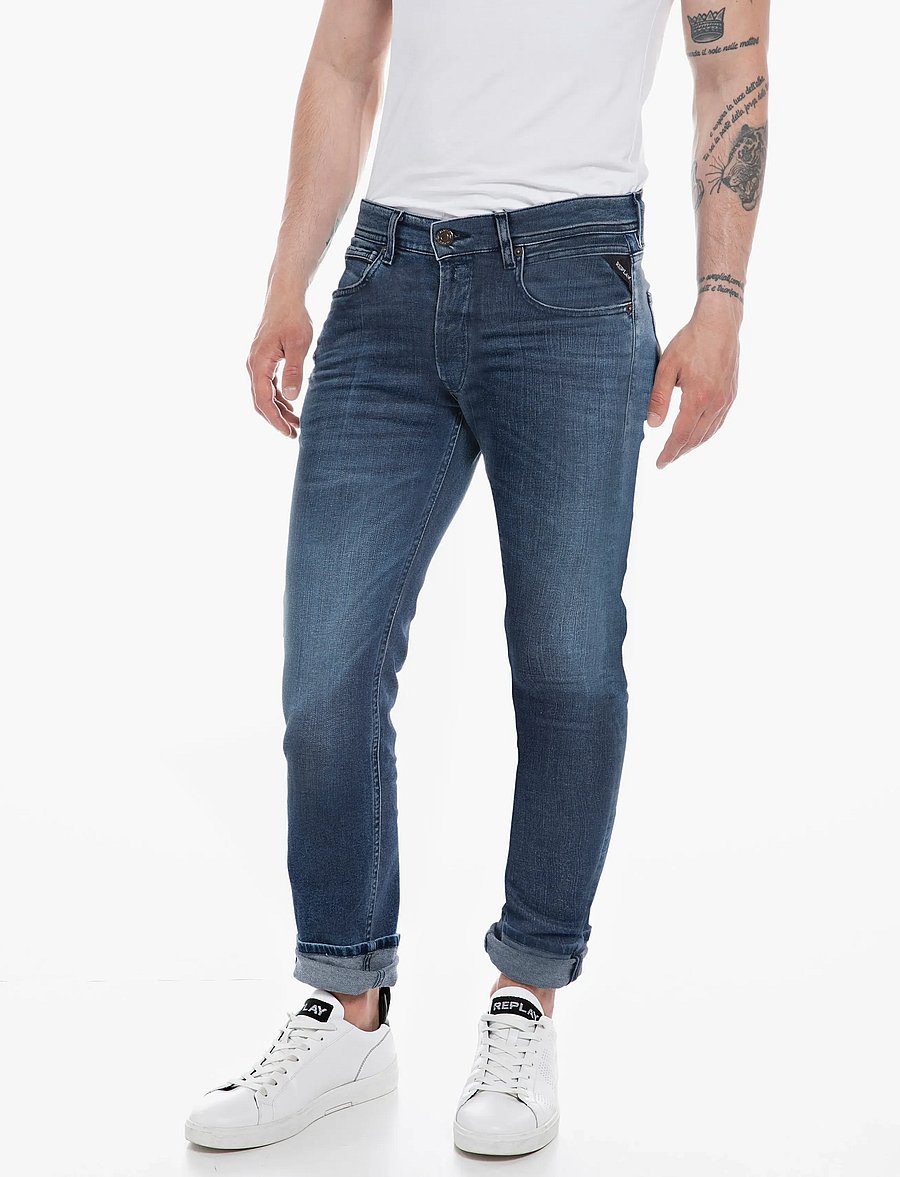 Replay - GROVER STRAIGHT Hyper Cloud Sustainable DENIM Trousers - normale jeans - blue - 0