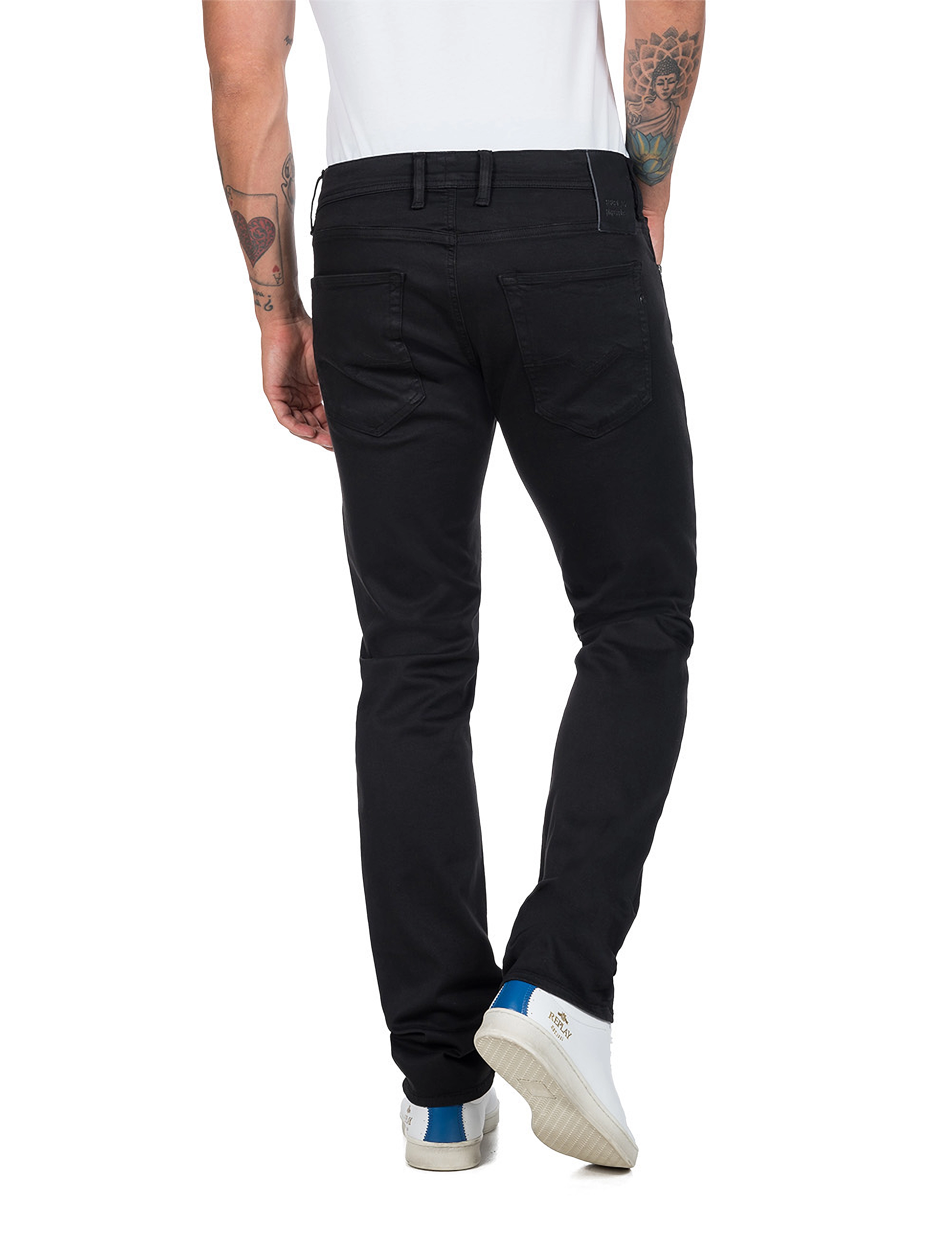 Replay - GROVER Trousers STRAIGHT Hyperflex Colour XLite - black - 3
