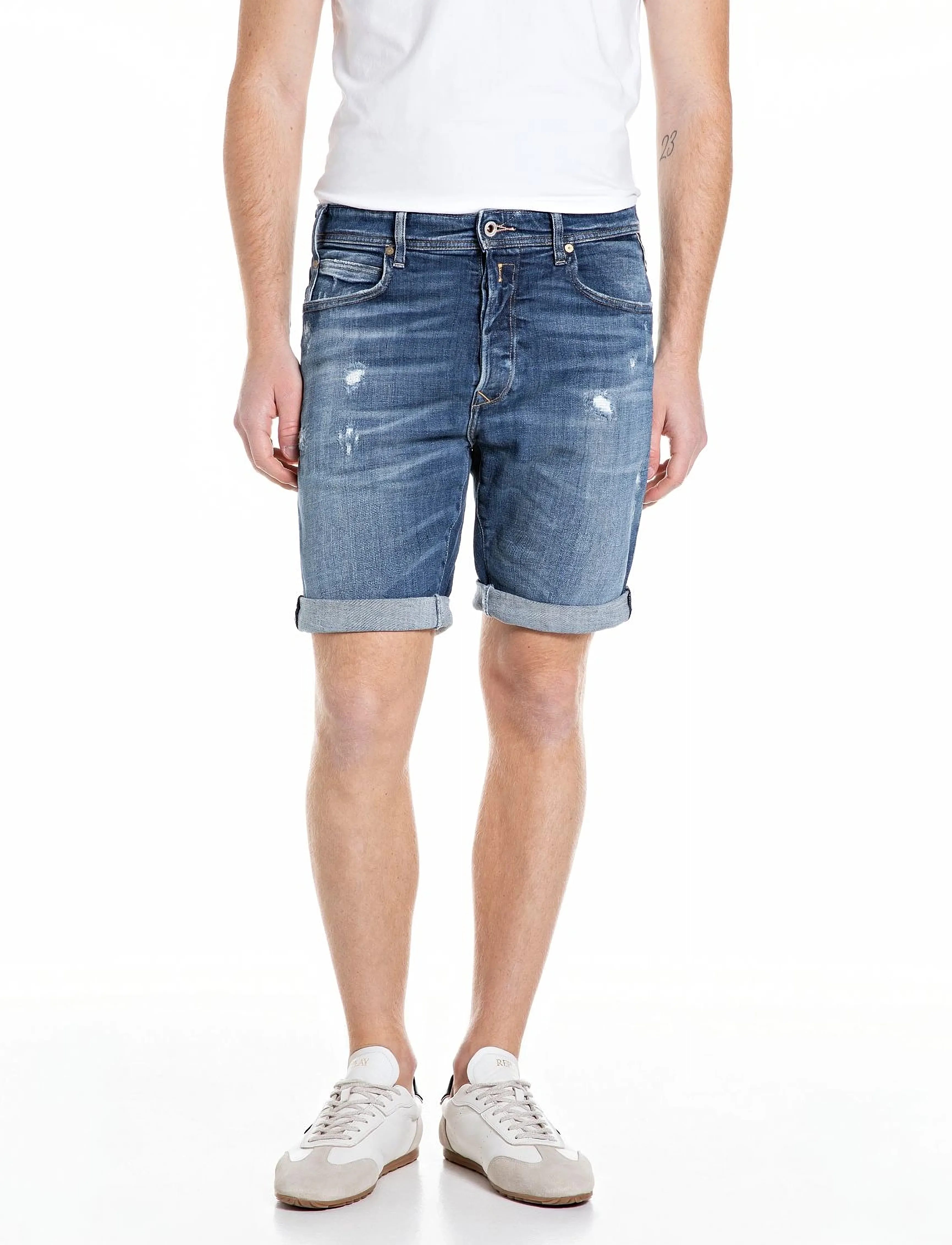 Replay Rbj.981 Short Shorts Tapered Aged, 36, Blue, Shorts > Denim Shorts, Herre