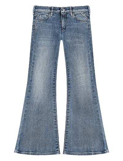Guess jeans blu bambina in cotone straight fit con strappi logo sul retro con glitter Guess jeans blu bambina in cotone straight fit con strappi logo sul retro con glitter