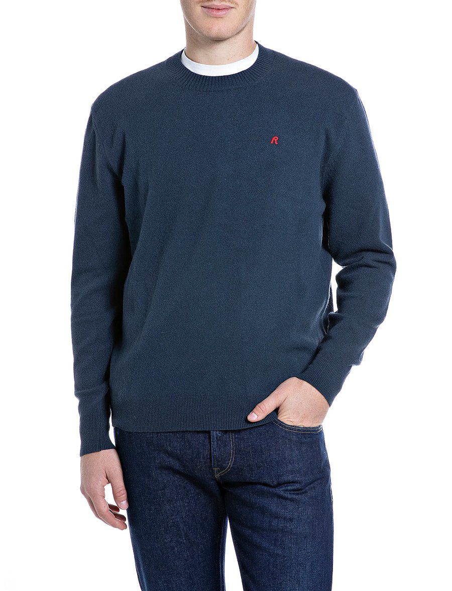 Replay - Sweater REGULAR RED LOGO - round necks - blue - 0