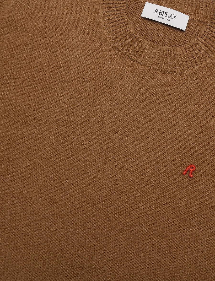 Replay - Sweater REGULAR RED LOGO - rundhals - brown - 4