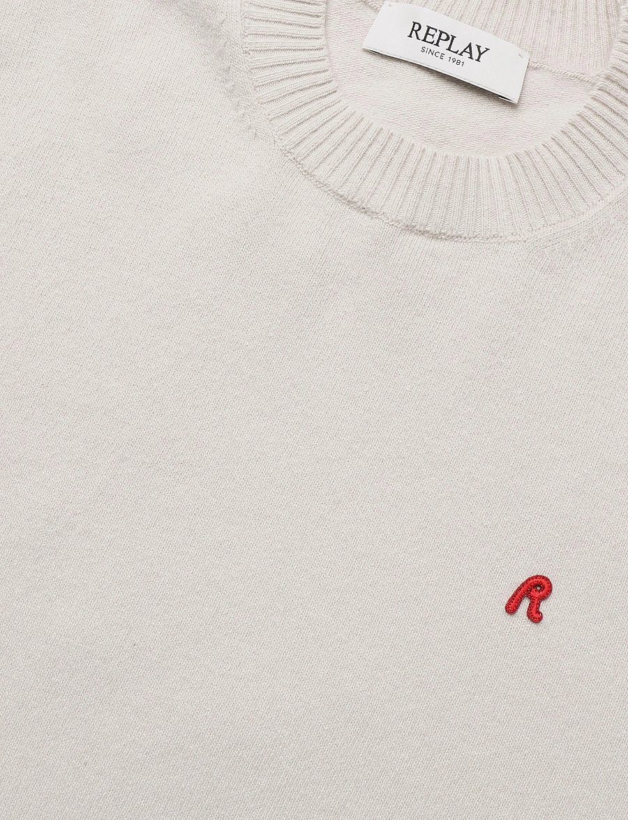 Replay - Sweater REGULAR RED LOGO - round necks - white - 4