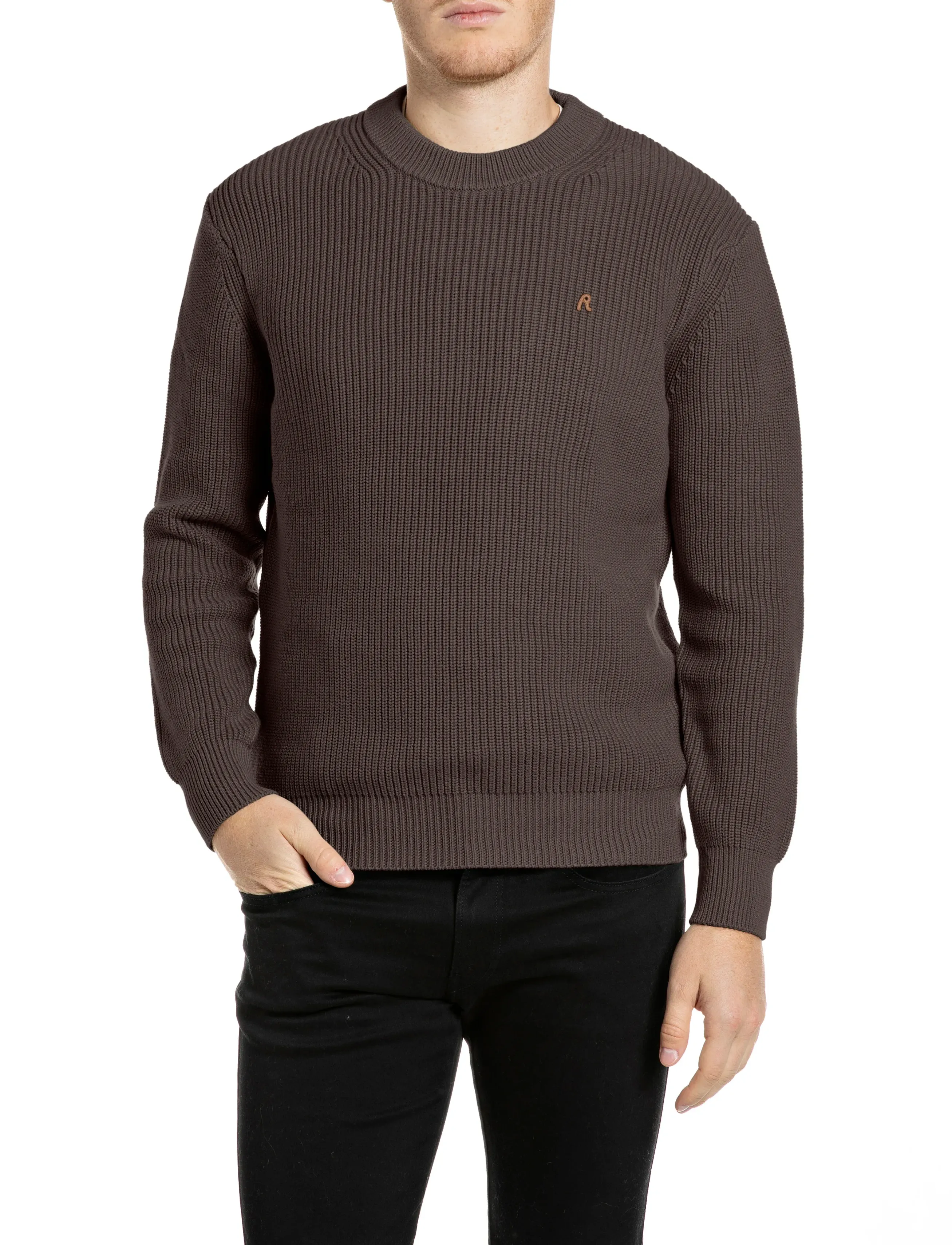 Replay Sweater Regular, Mænd, Strikket Sweater, Brun, Str: L