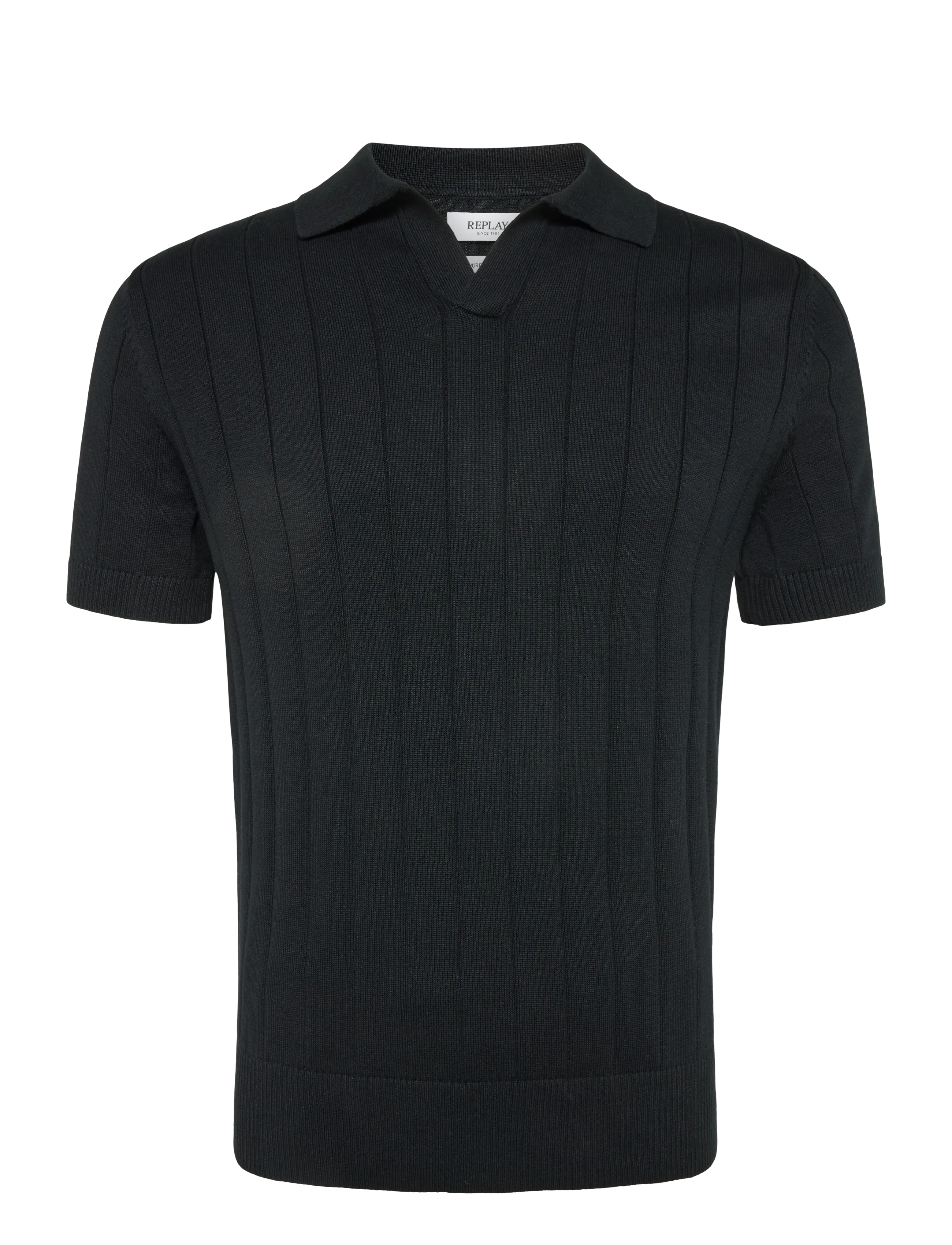 Replay REGULAR   NATURAL COMPONENT Sweater - Kootud polosärgid - BLACK / black