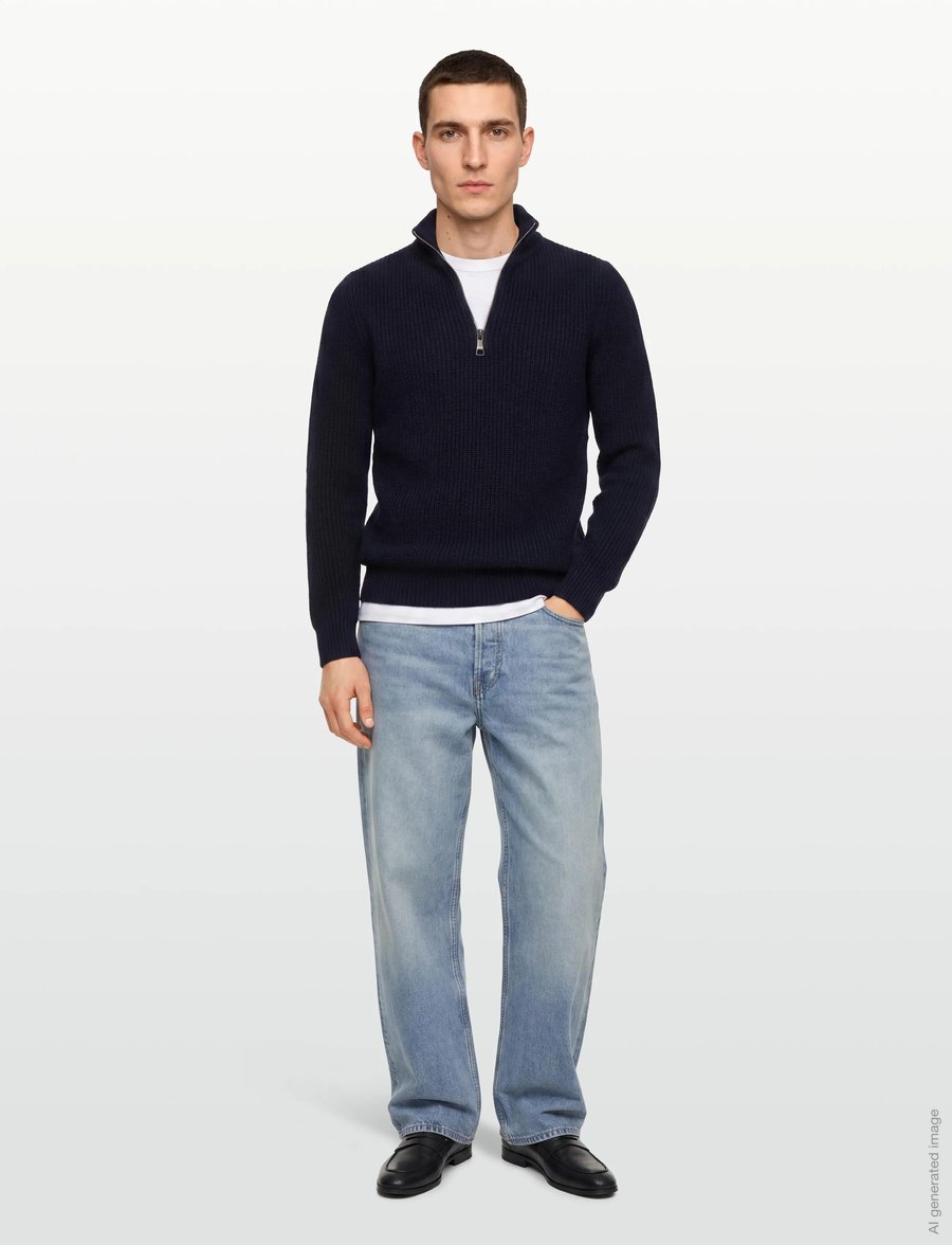 Replay - Sweater REGULAR - pullover mit halbem reißverschluss - navy - 0