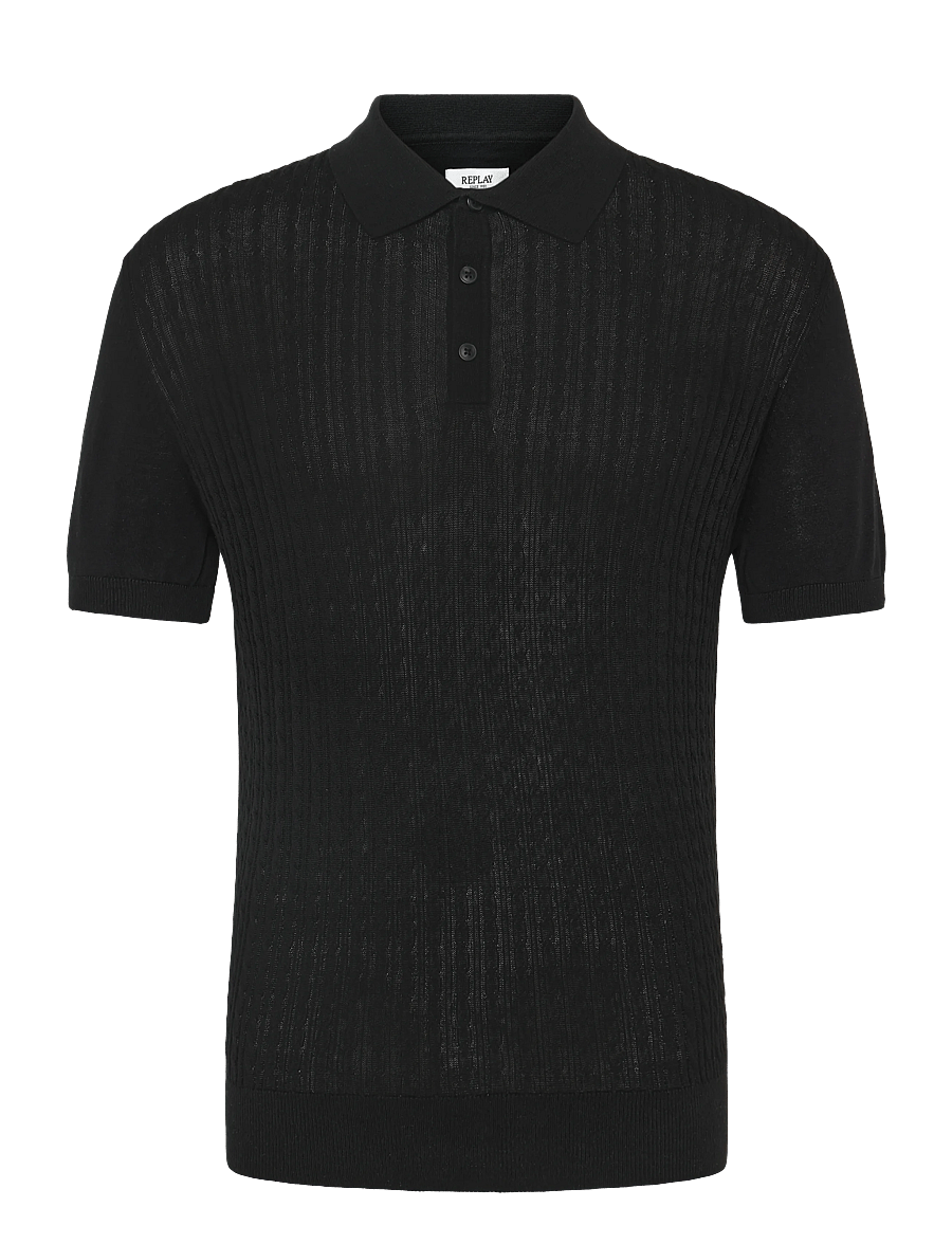 Replay - REGULAR NATURAL COMPONENT Sweater - langärmlige strick-polohemden - black - 1