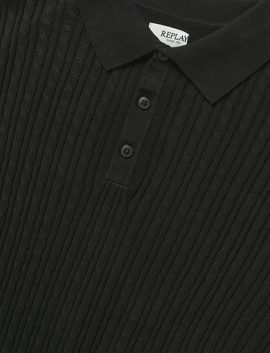Replay - REGULAR NATURAL COMPONENT Sweater - langärmlige strick-polohemden - black - 5