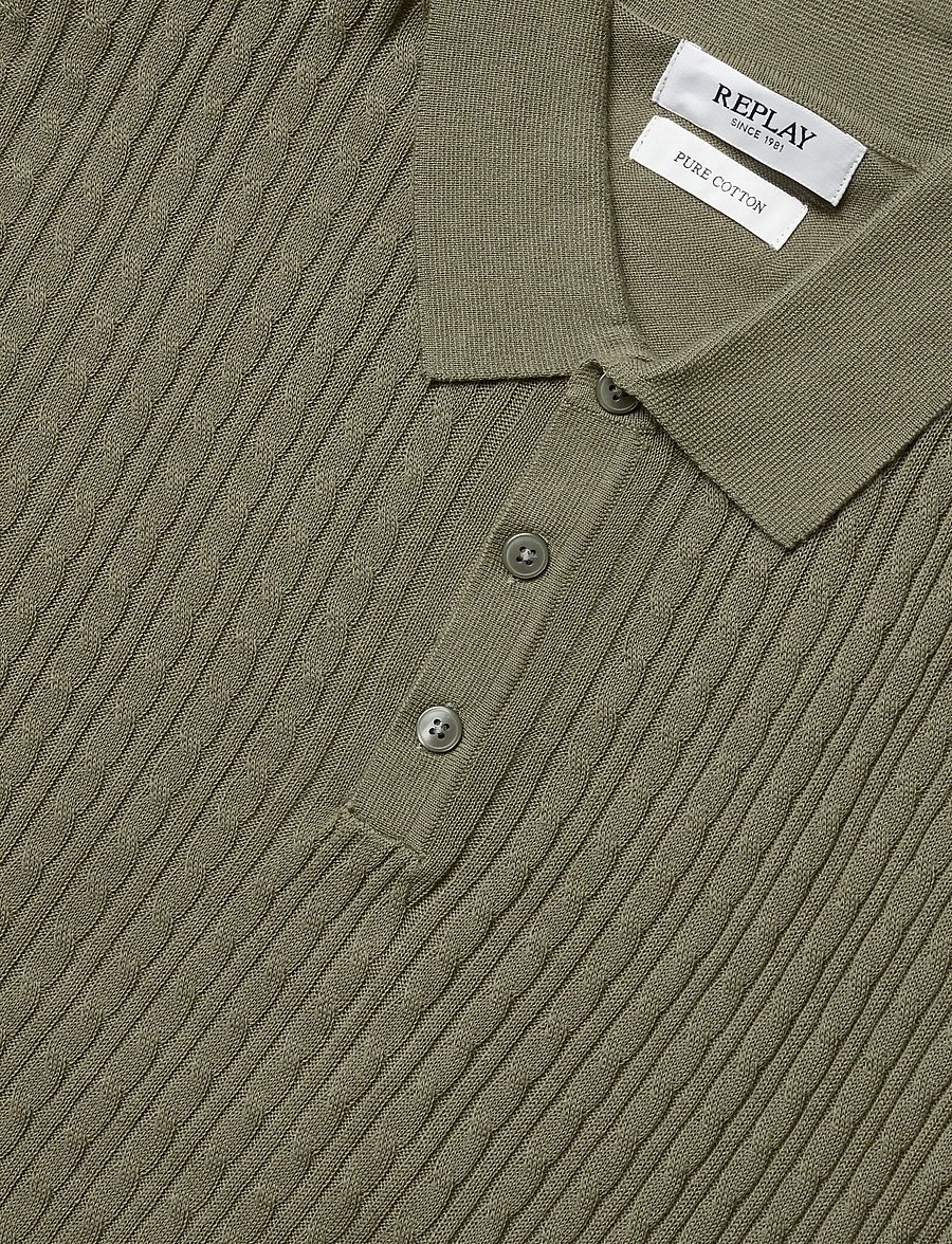 Replay - REGULAR NATURAL COMPONENT Sweater - langärmlige strick-polohemden - green - 2