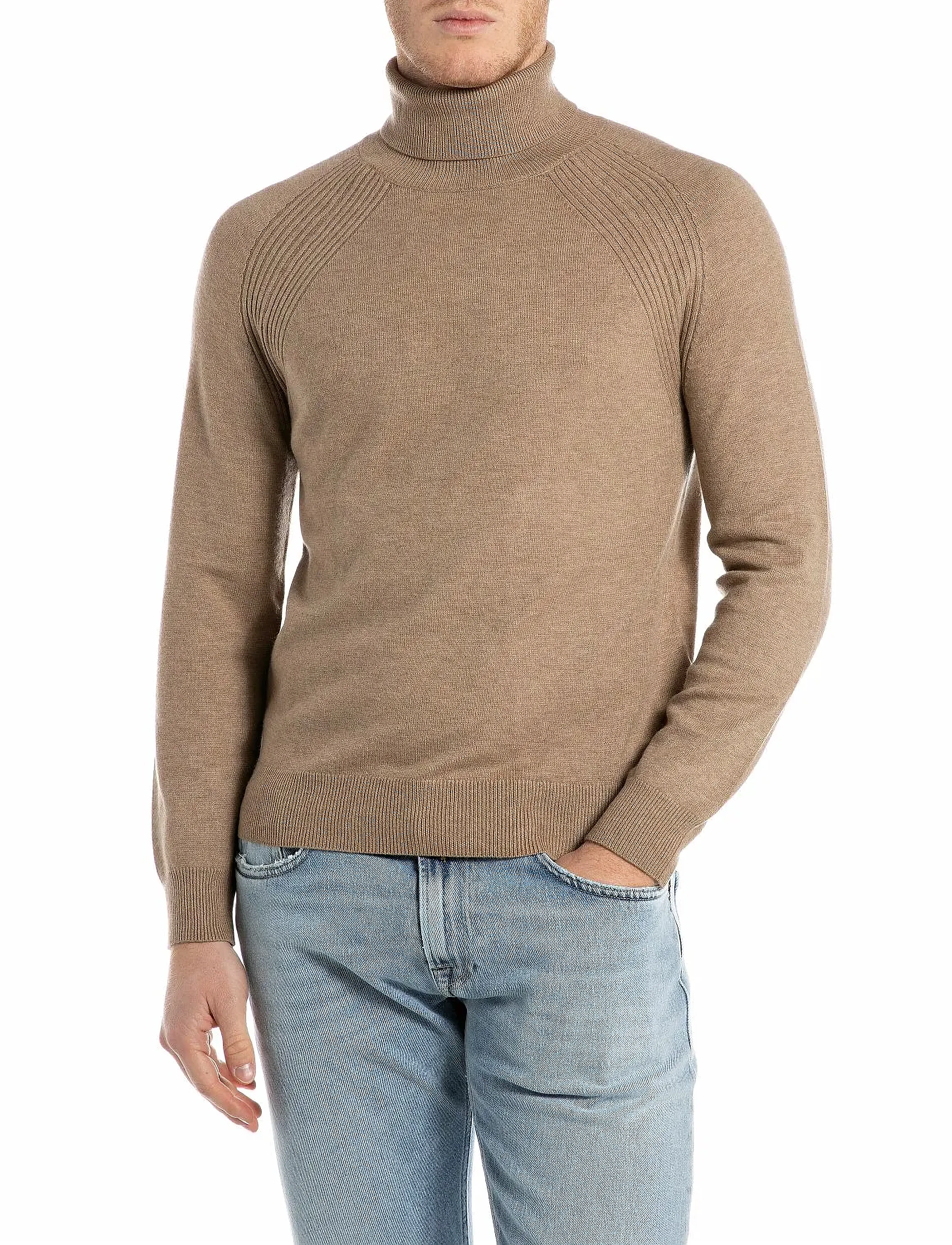 Replay Sweater Regular Mixed Components, S, Knitwear, Beige - Turtlenecks, Männerswear