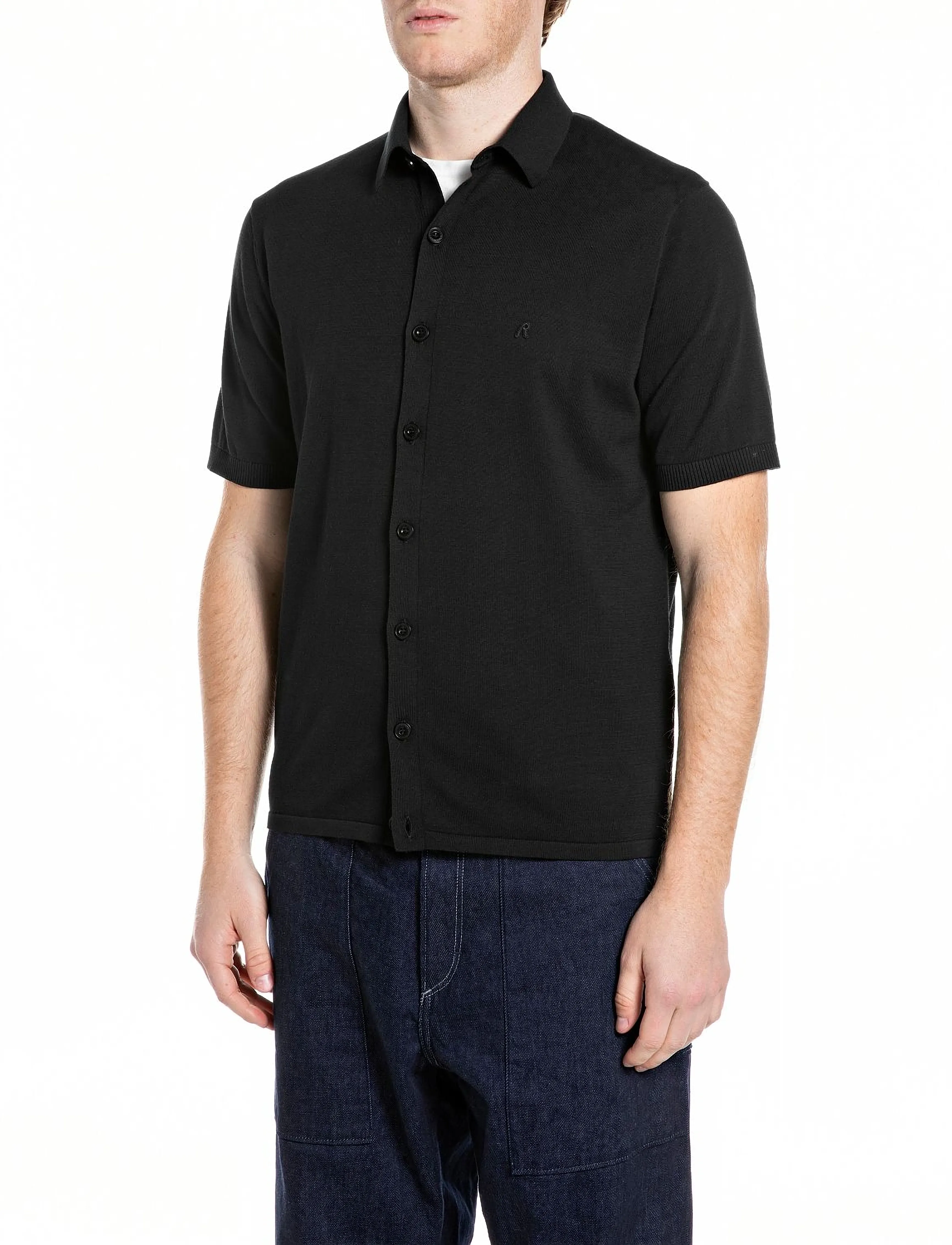 Replay Sweater Regular, Strikket Polotrøje, Sort, Str: S