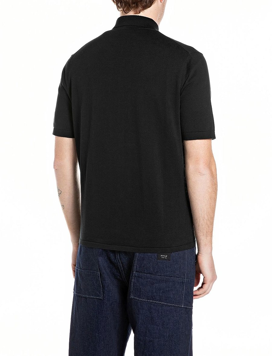 Replay - Sweater REGULAR - langärmlige strick-polohemden - black - 3