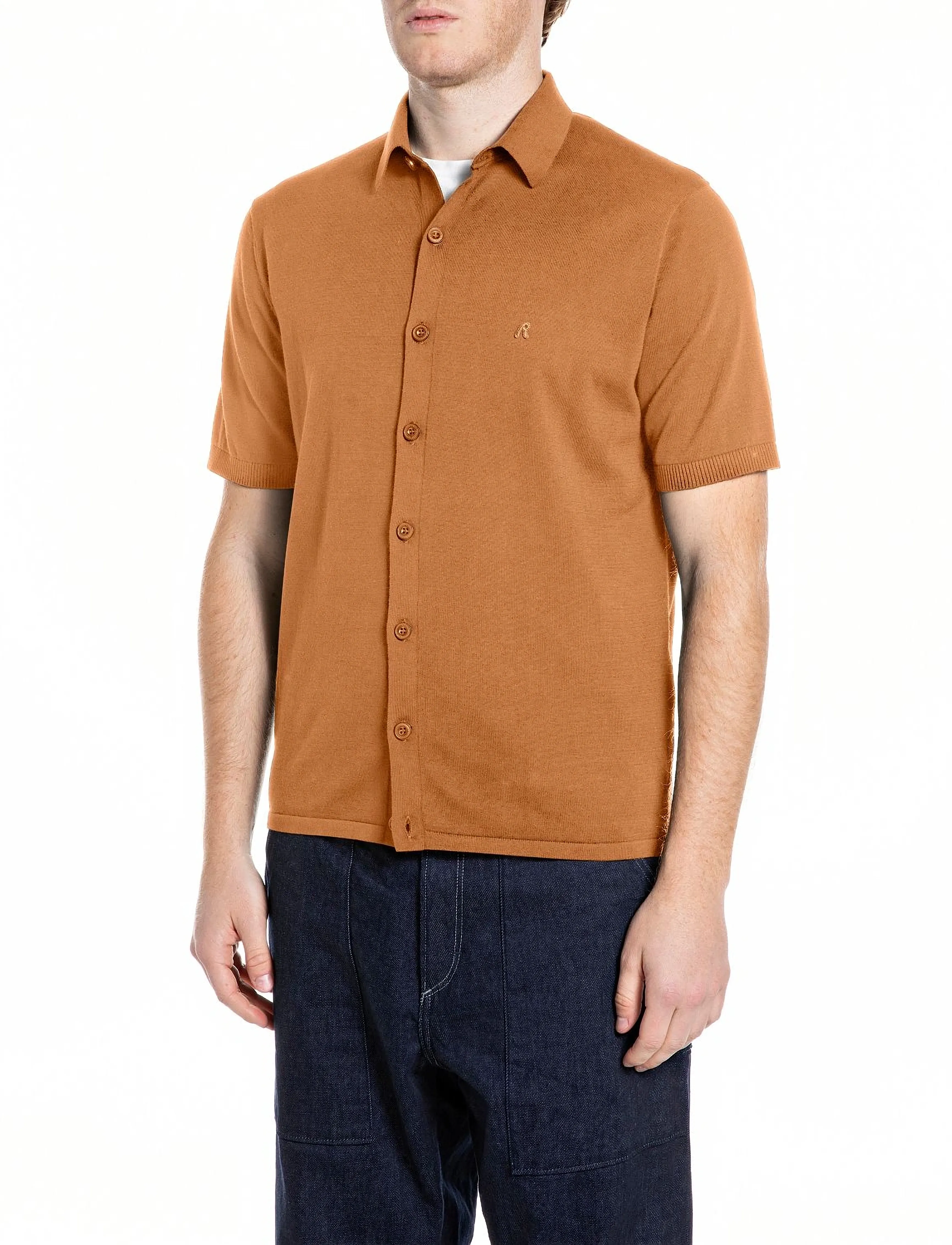 Replay Sweater Regular, XL, Knitwear, Orange - Short Sleeve Knitted Polos, Männerswear