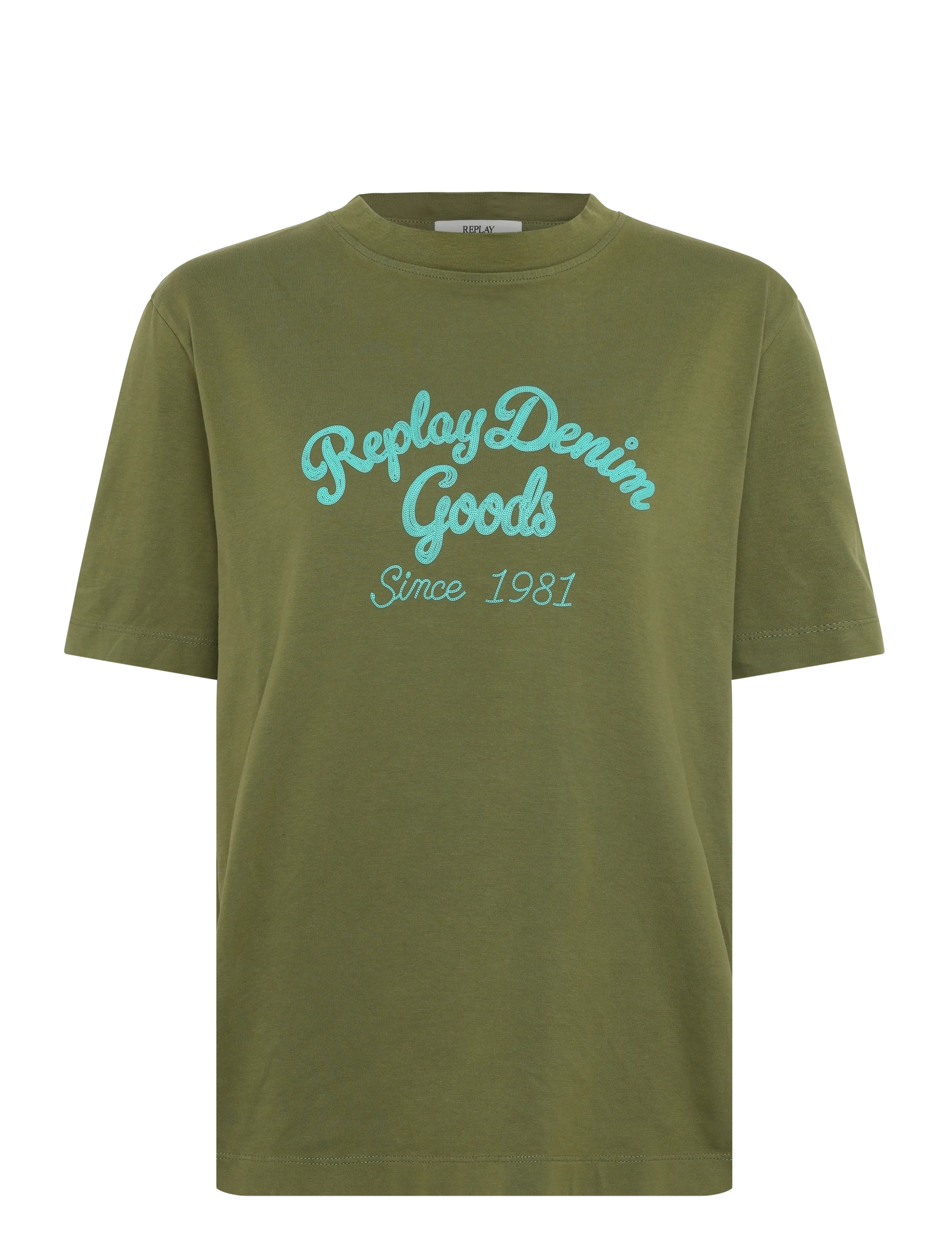 Replay T-Shirt BOXY - Riided - GREEN / green