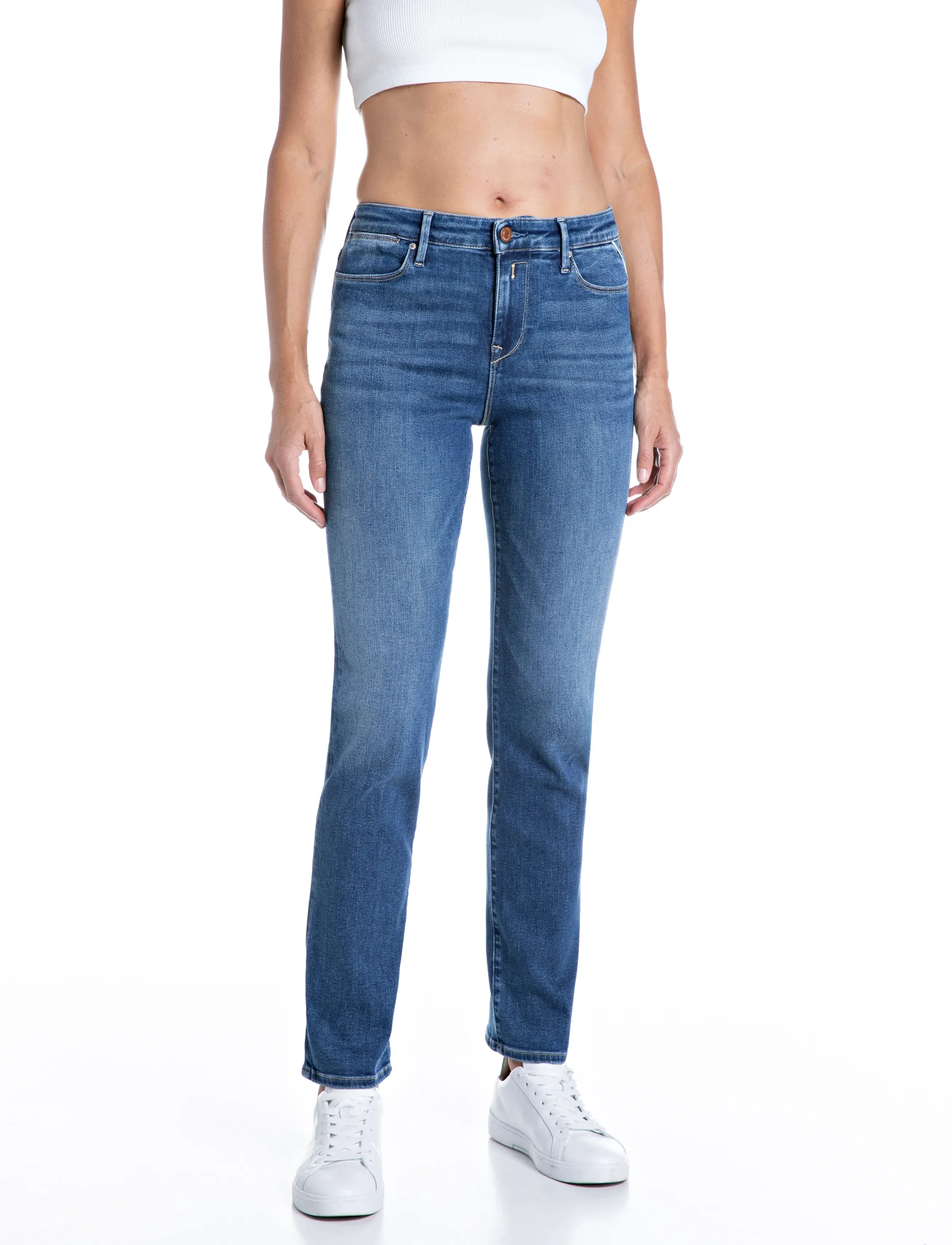 Replay ZOLIE Trousers STRAIGHT LEG HIGH WAIST - Kläder - BLUE / blue